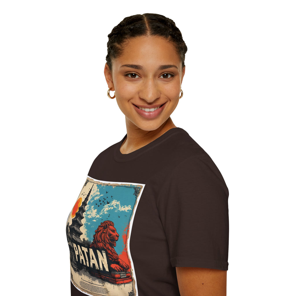 Patan City T-Shirt – Temple & Lion Graphic Tee, Nepali Cultural Heritage Design