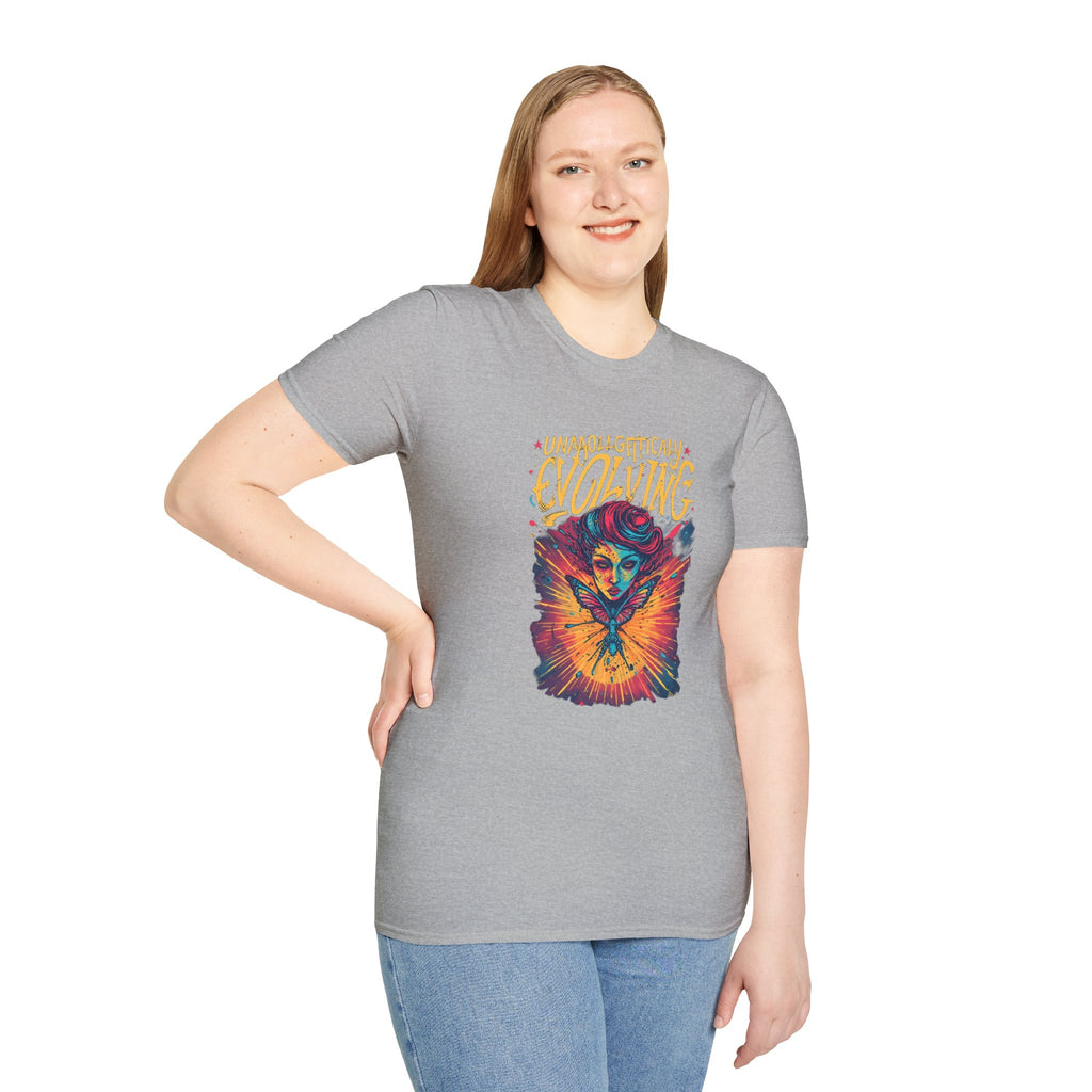 Unapologetically Evolving T-Shirt — Vibrant Butterfly Woman Graphic Tee