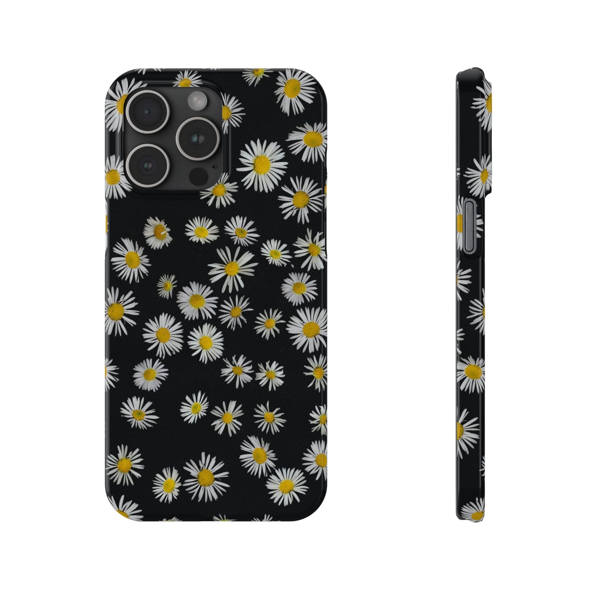 Daisy Pattern Slim Phone Case — Black Background Floral iPhone Case