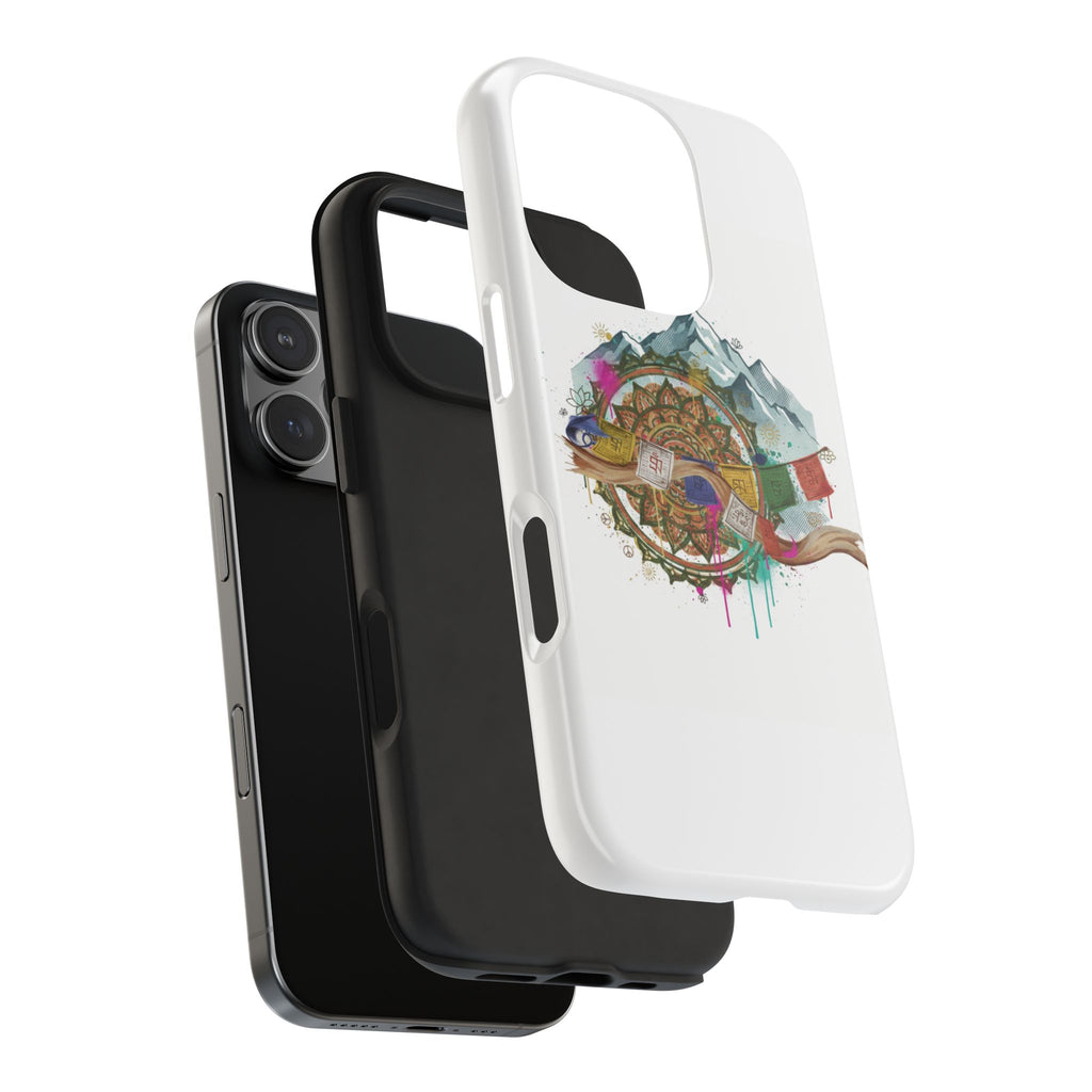 Mountain Compass Tough Phone Case with Prayer Flags & Fish Design