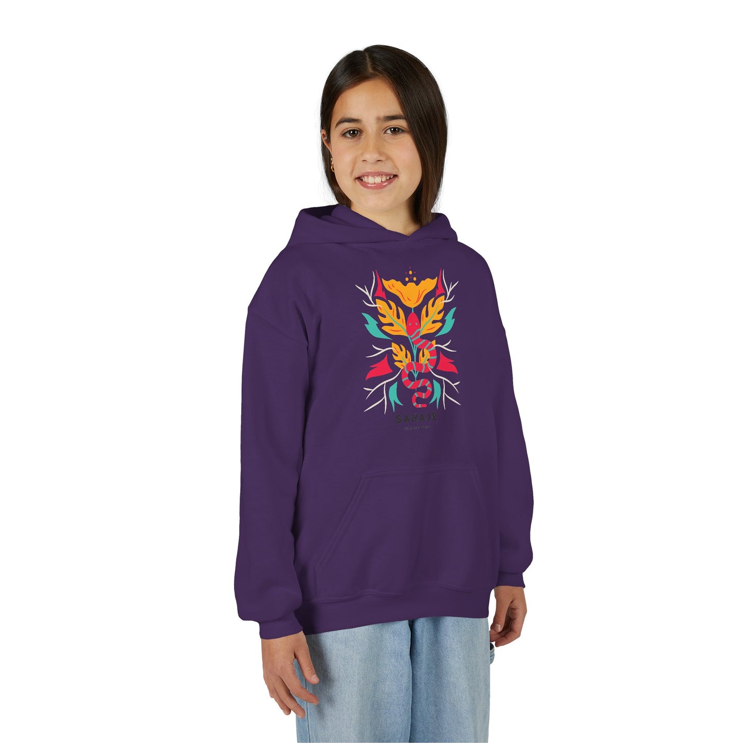 Youth Hoodie — Colorful Sahaja Floral Serpent Design