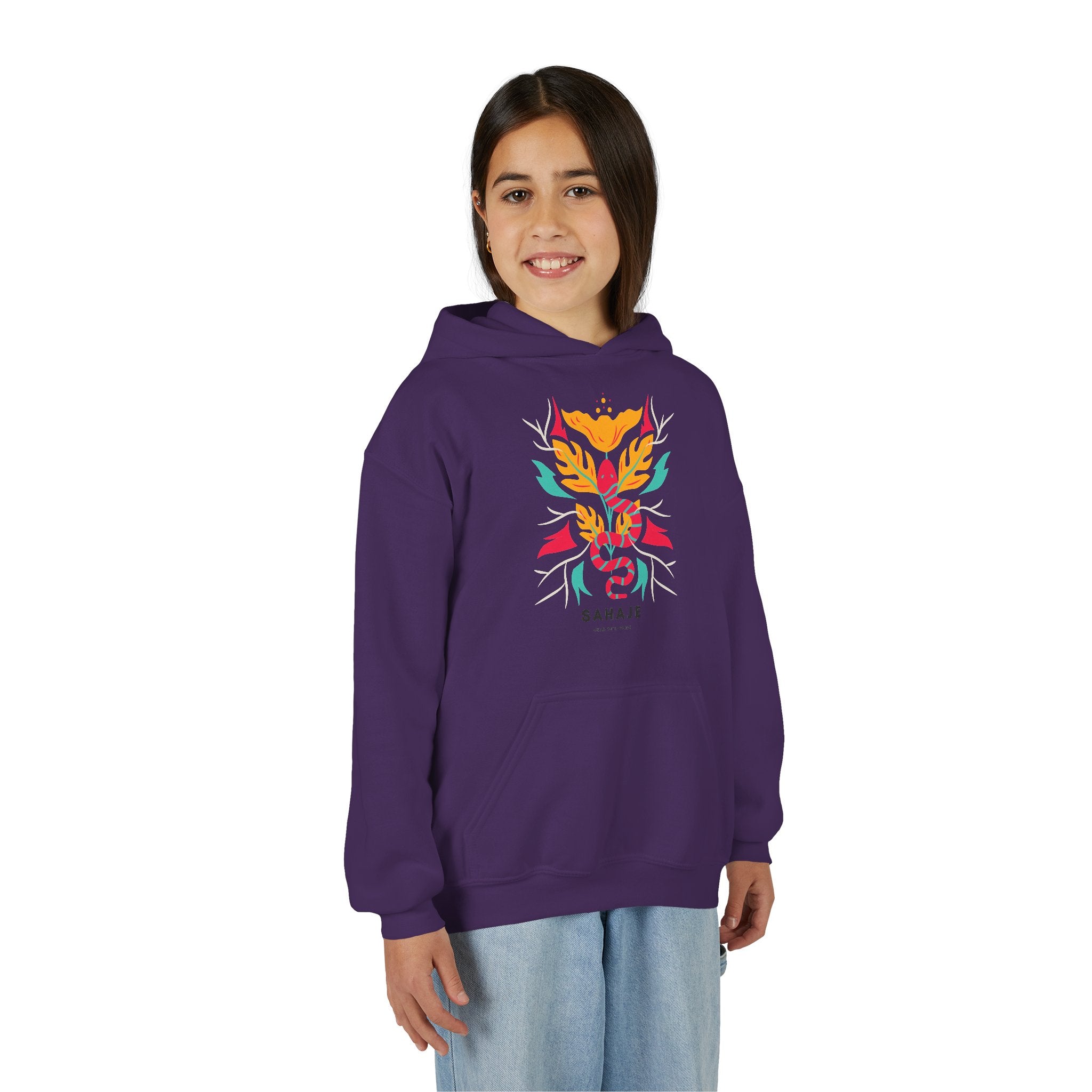 Youth Hoodie — Colorful Sahaja Floral Serpent Design