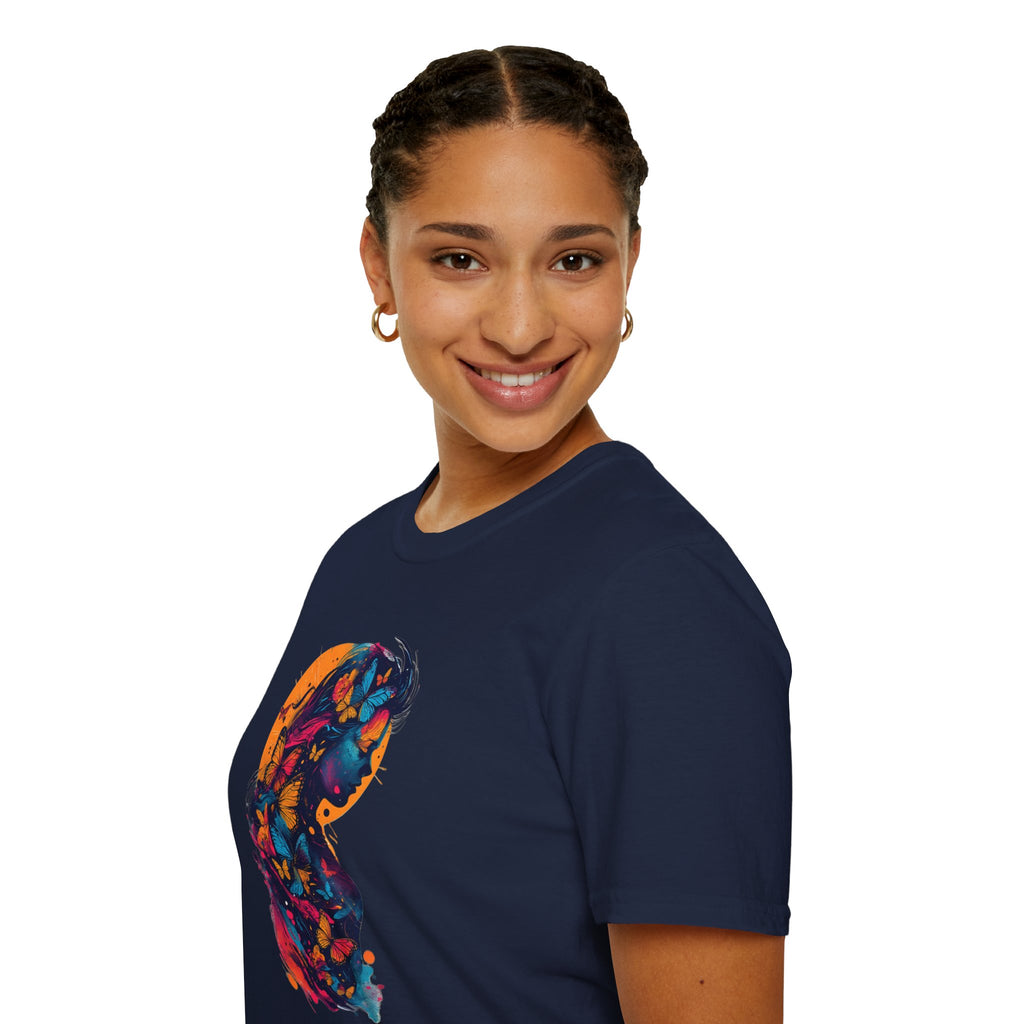 Butterfly Silhouette T-Shirt — Colorful Floral Profile Tee