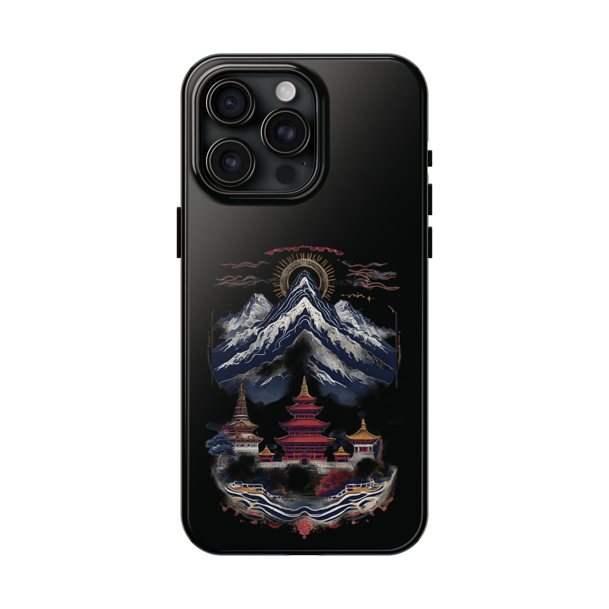 Mountain Temple Tough Phone Case — Japanese-Inspired Landscape Phone Cover