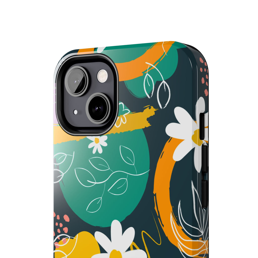 Floral Abstract Tough Phone Case — Colorful Daisies & Brushstroke Design