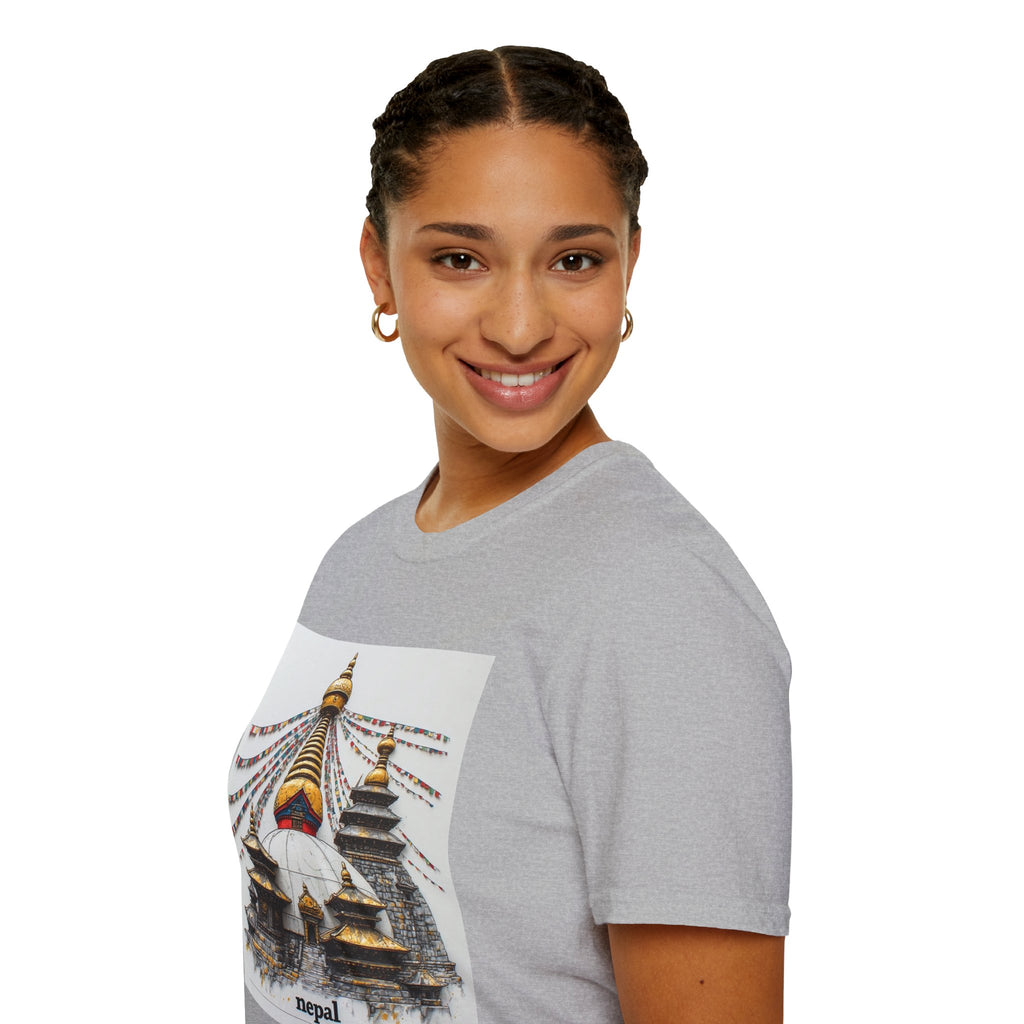 Nepal Temple Graphic T-Shirt — Boudhanath Stupa Prayer Flags Travel Tee