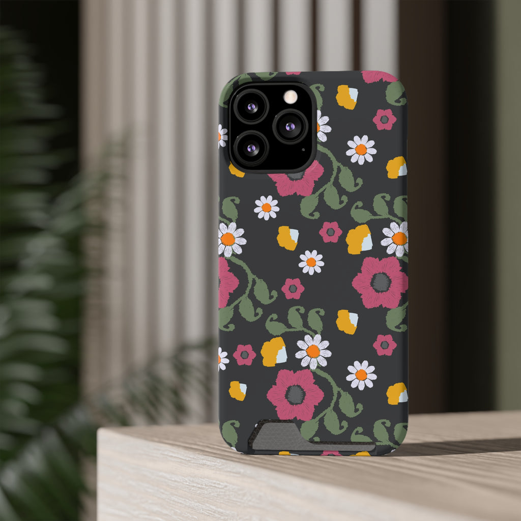 Floral Phone Case with Card Holder, Stylish Smartphone Accessory, Gifts for Her, Trendy Floral Design, Perfect for Spring & Summer