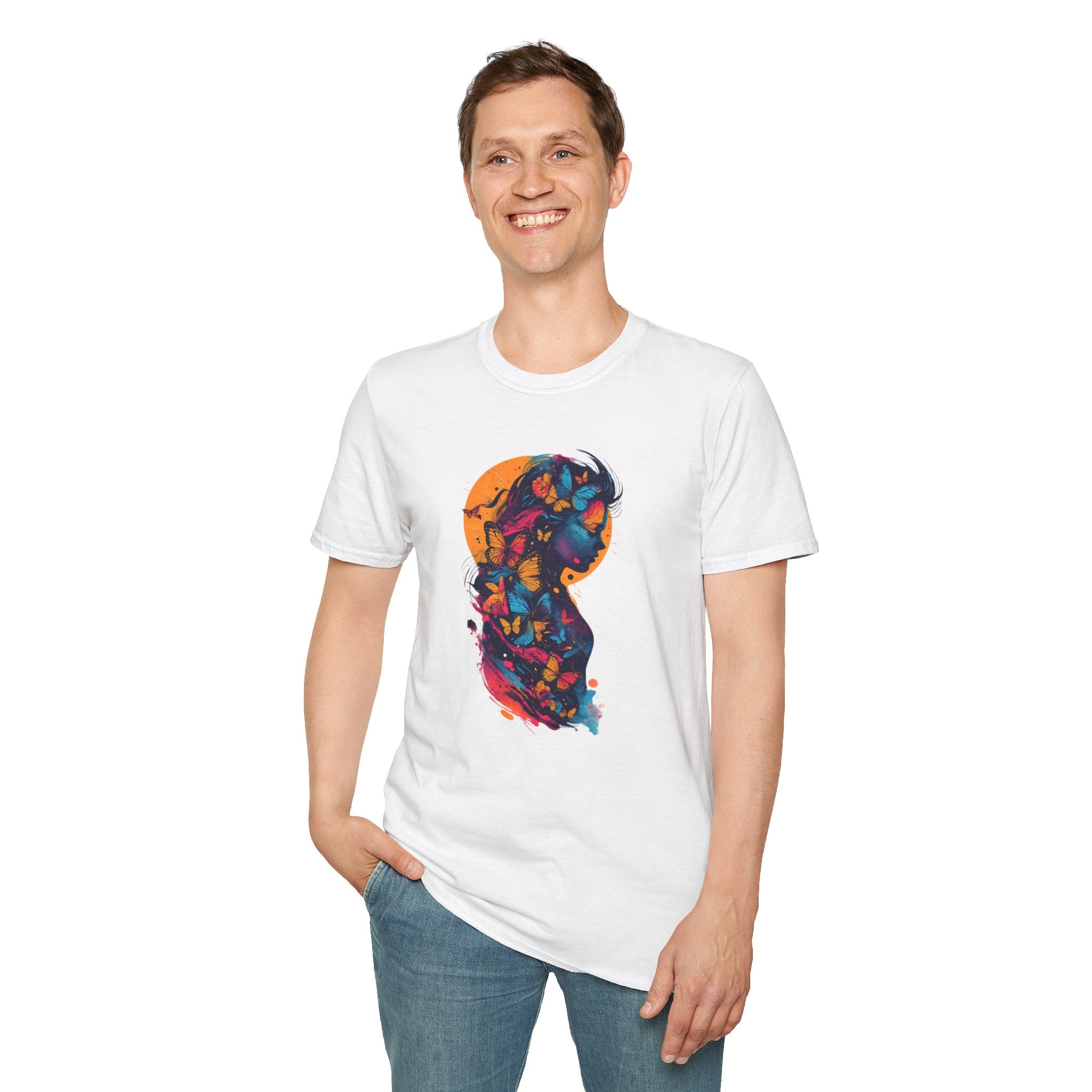 Butterfly Silhouette T-Shirt — Colorful Floral Profile Tee