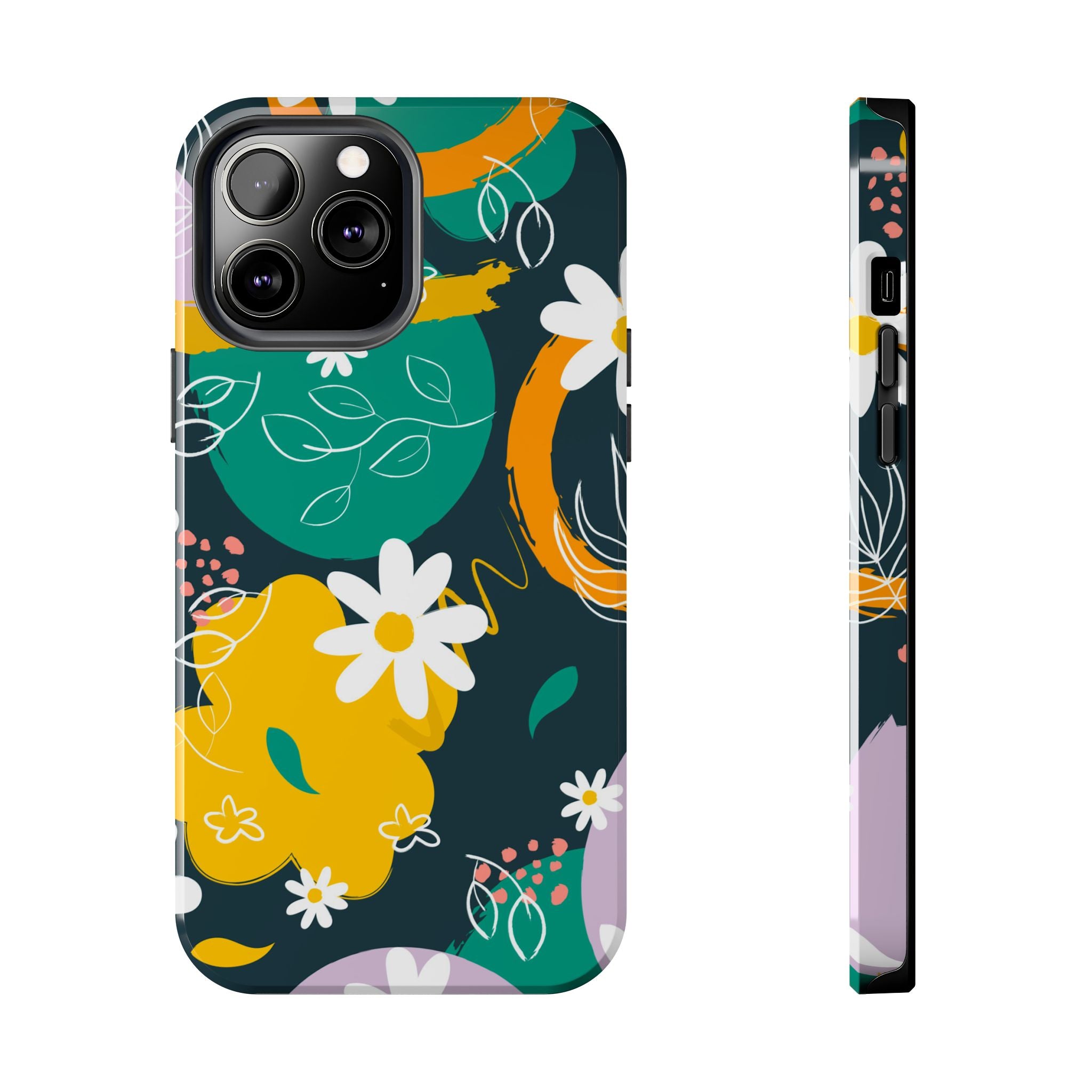 Floral Abstract Tough Phone Case — Colorful Daisies & Brushstroke Design
