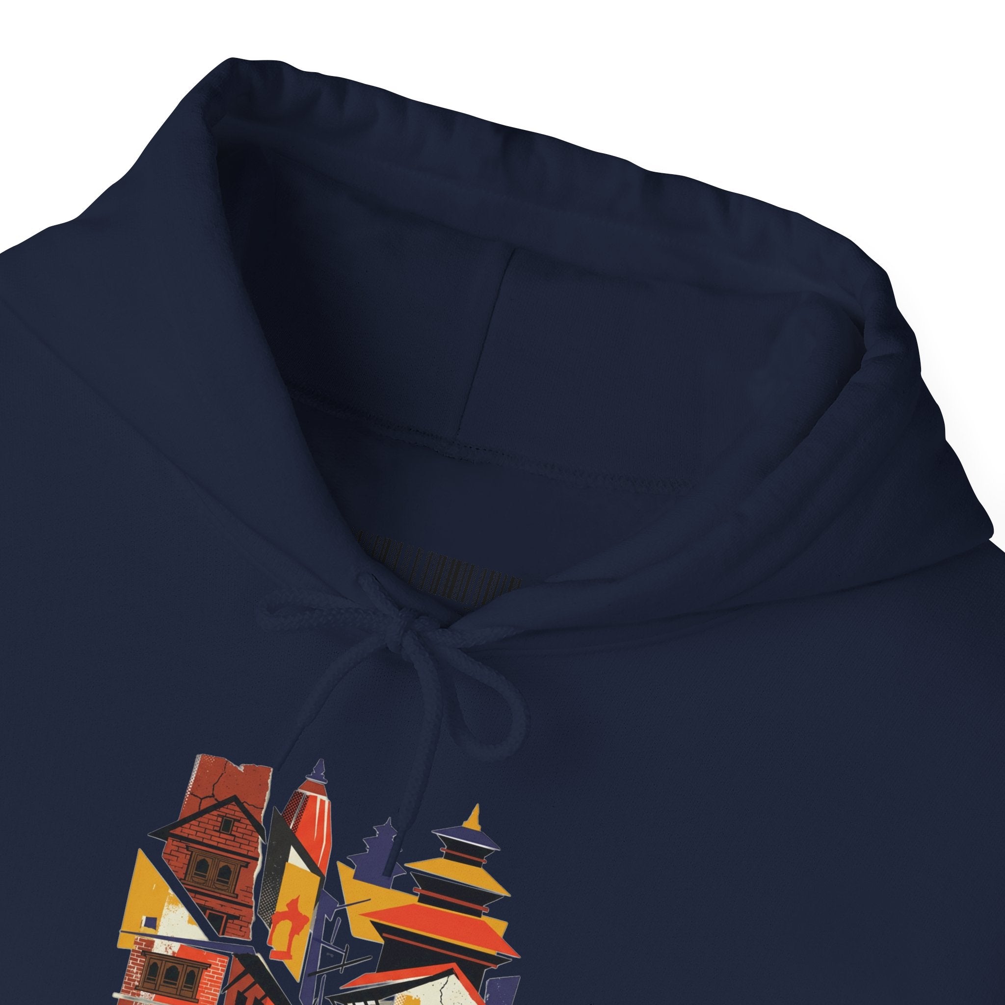 Cityscape Collage Hoodie — Colorful Urban Architecture Graphic Hoodie