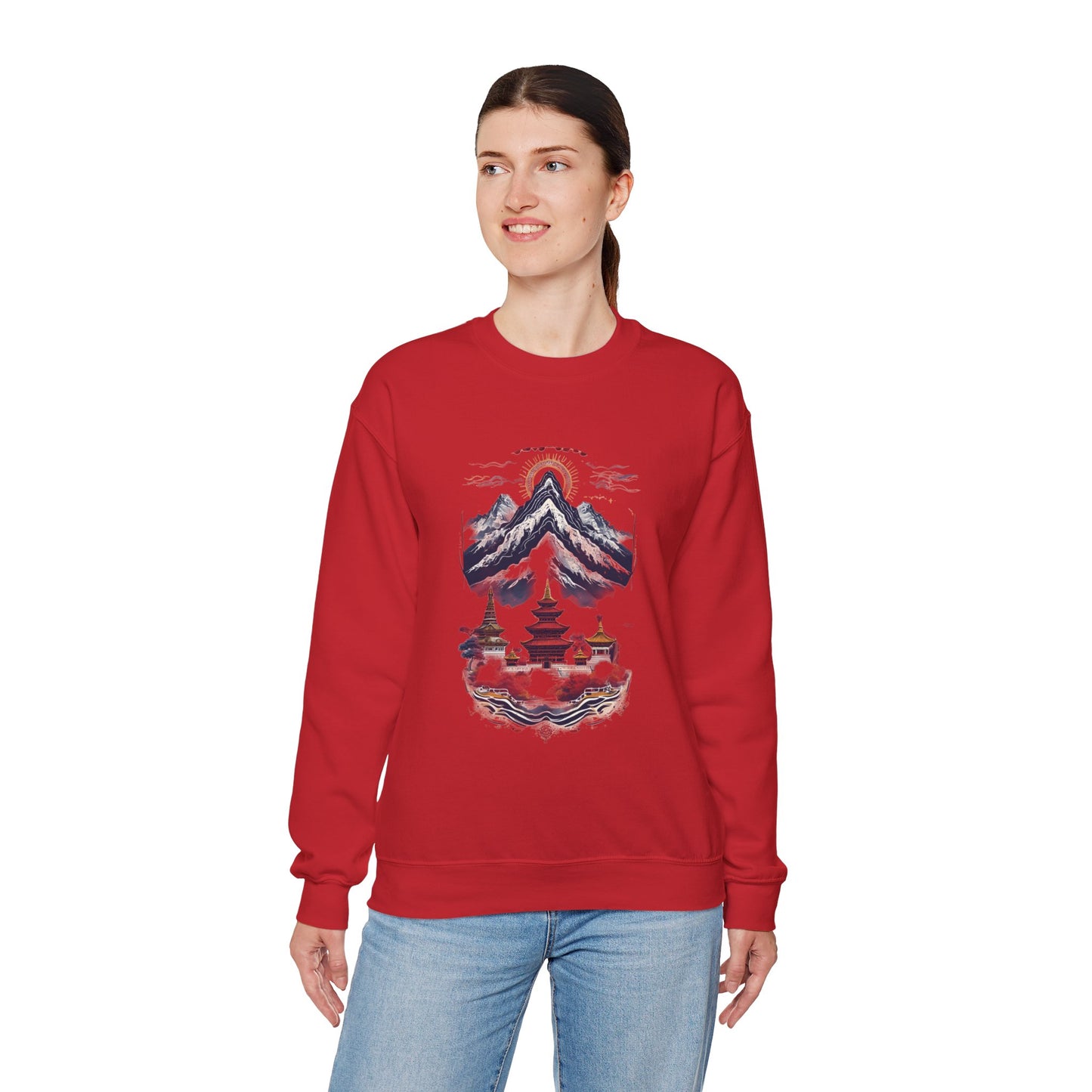 Japanese Mountain Pagoda Crewneck Sweatshirt