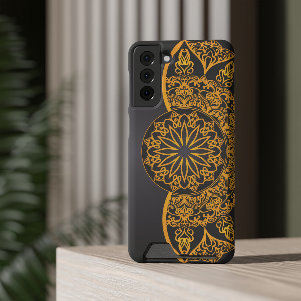 Elegant Mandala Phone Case With Card Holder, Boho Chic Gift, Smartphone Protector, Functional Accessory, Stylish Tech Decor