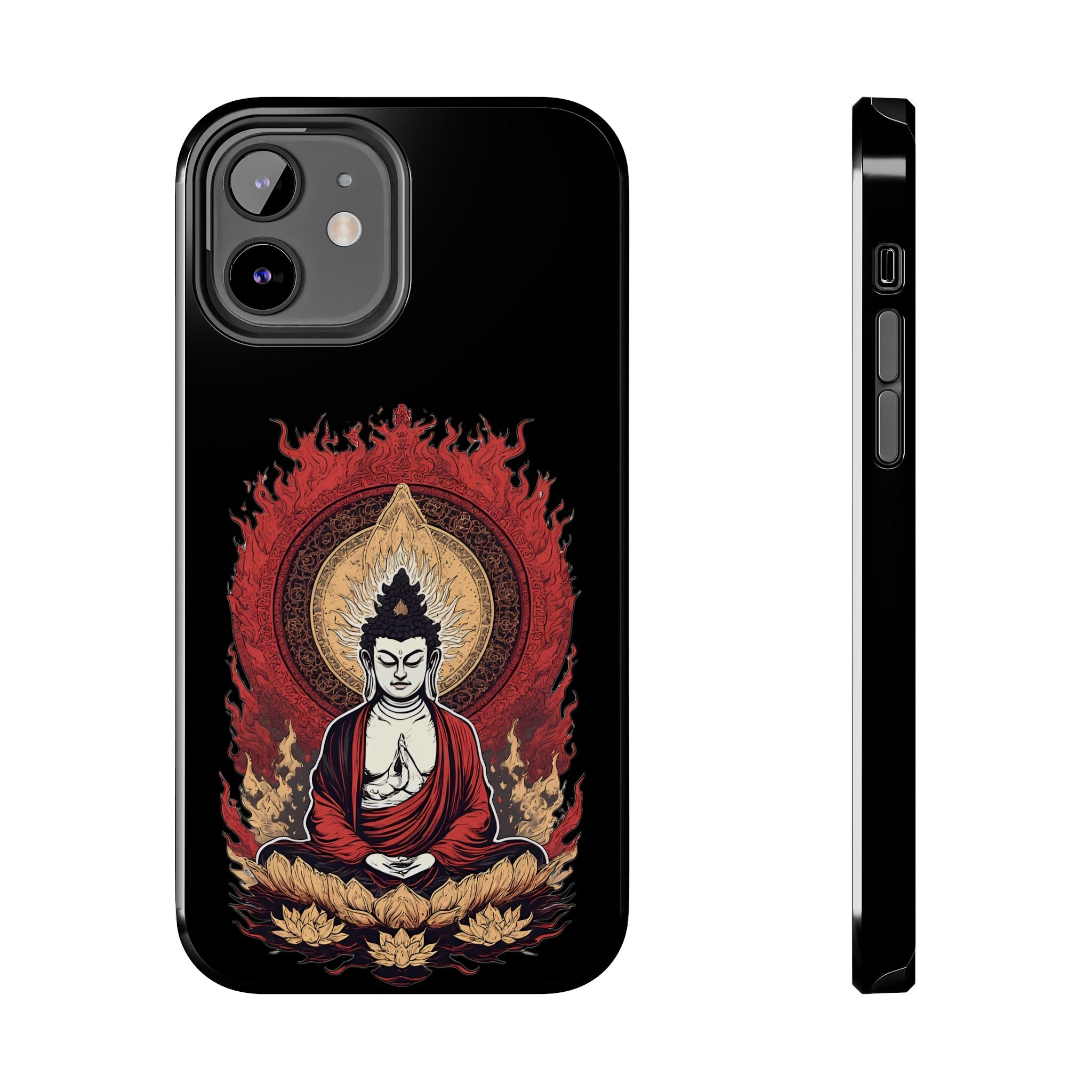 Buddha Meditation Tough Phone Case — Flame Halo Lotus Spiritual Protective Cover