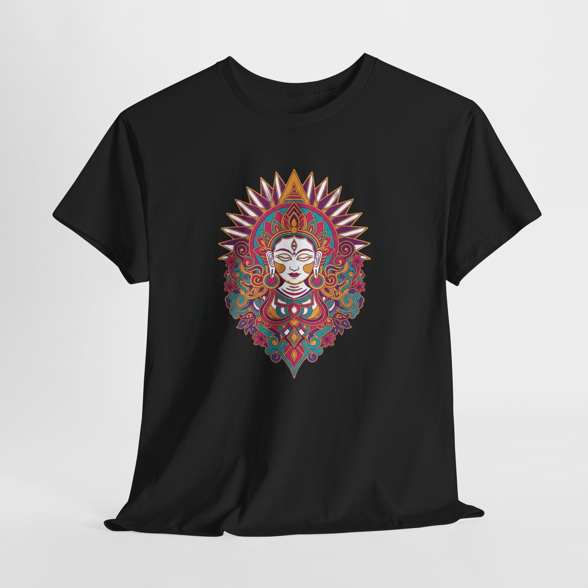 Spiritual Goddess Sun Mandala Tee — Colorful Boho Yoga T‑Shirt