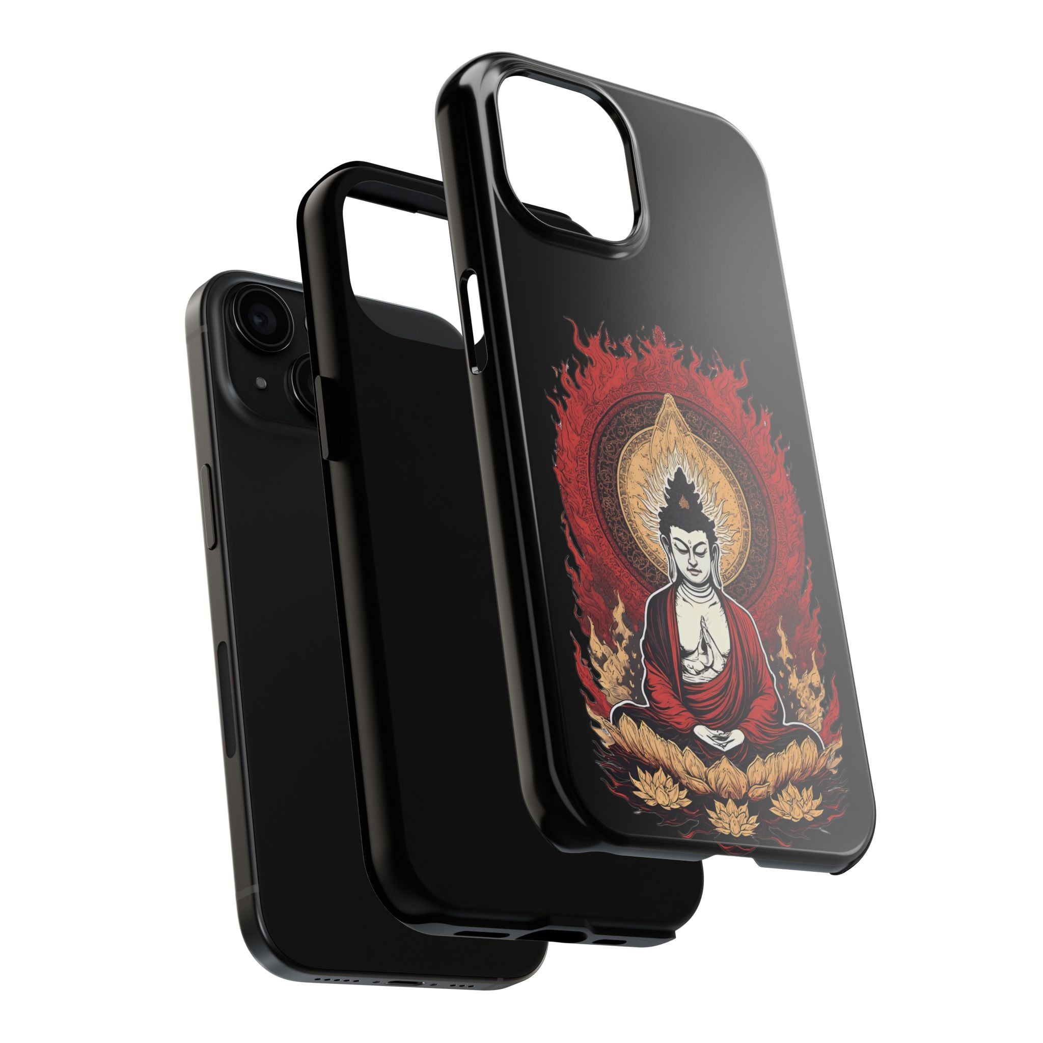 Buddha Meditation Tough Phone Case — Flame Halo Lotus Spiritual Protective Cover