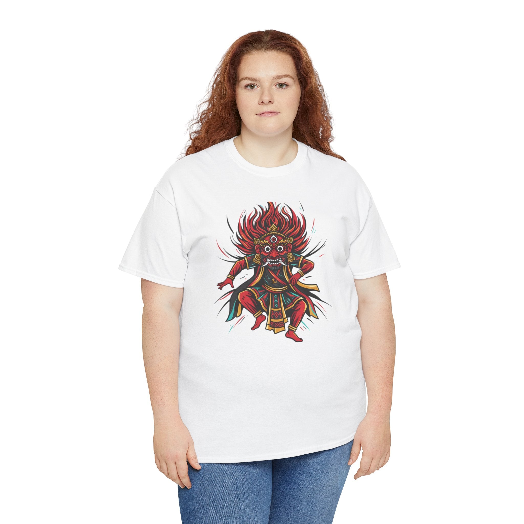 T-Shirt — Fierce Red Oni Demon Graphic Tee (Mythic Japanese Mask Design)