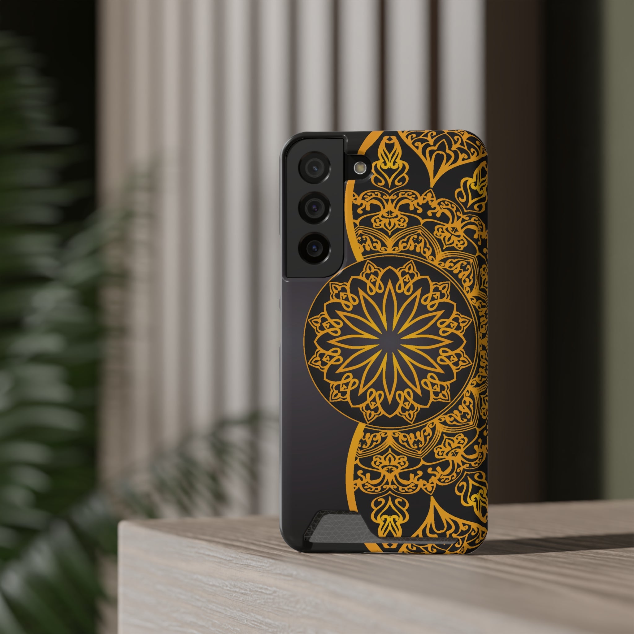 Elegant Mandala Phone Case With Card Holder, Boho Chic Gift, Smartphone Protector, Functional Accessory, Stylish Tech Decor