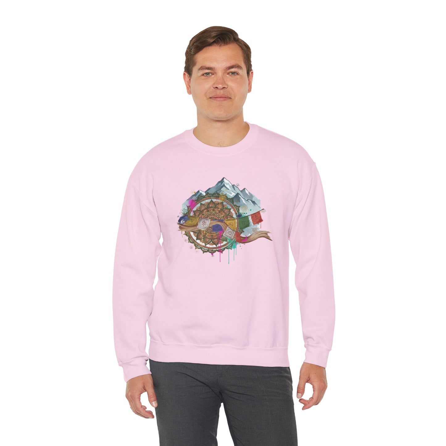 Adventure Mountain Crewneck Sweatshirt — Colorful Hiking Compass & Peaks Design