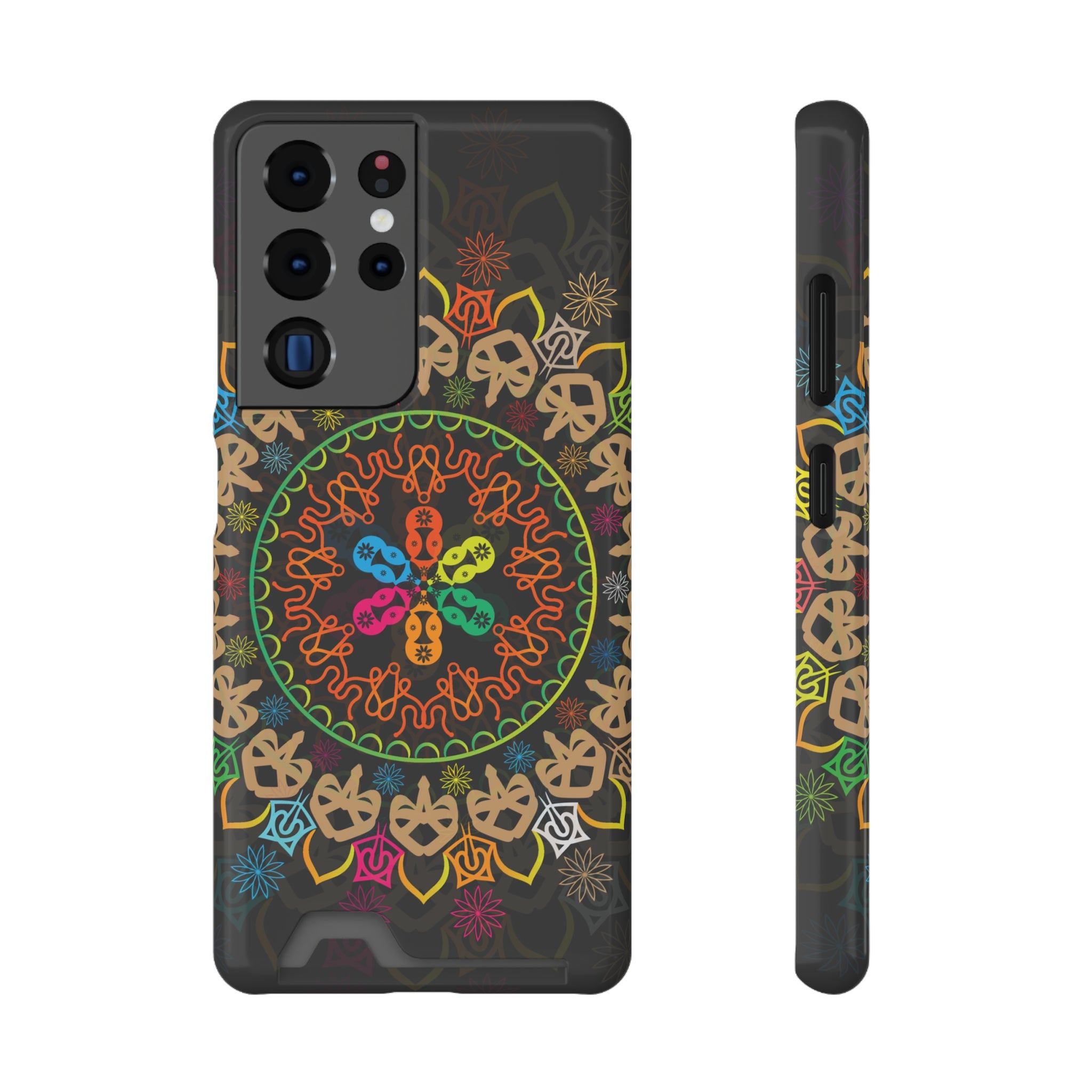 Colorful Mandala Phone Case with Card Holder, Bohemian Phone Accessory, Gift for Him/Her, Vibrant Smartphone Case, Artistic Phone Cover