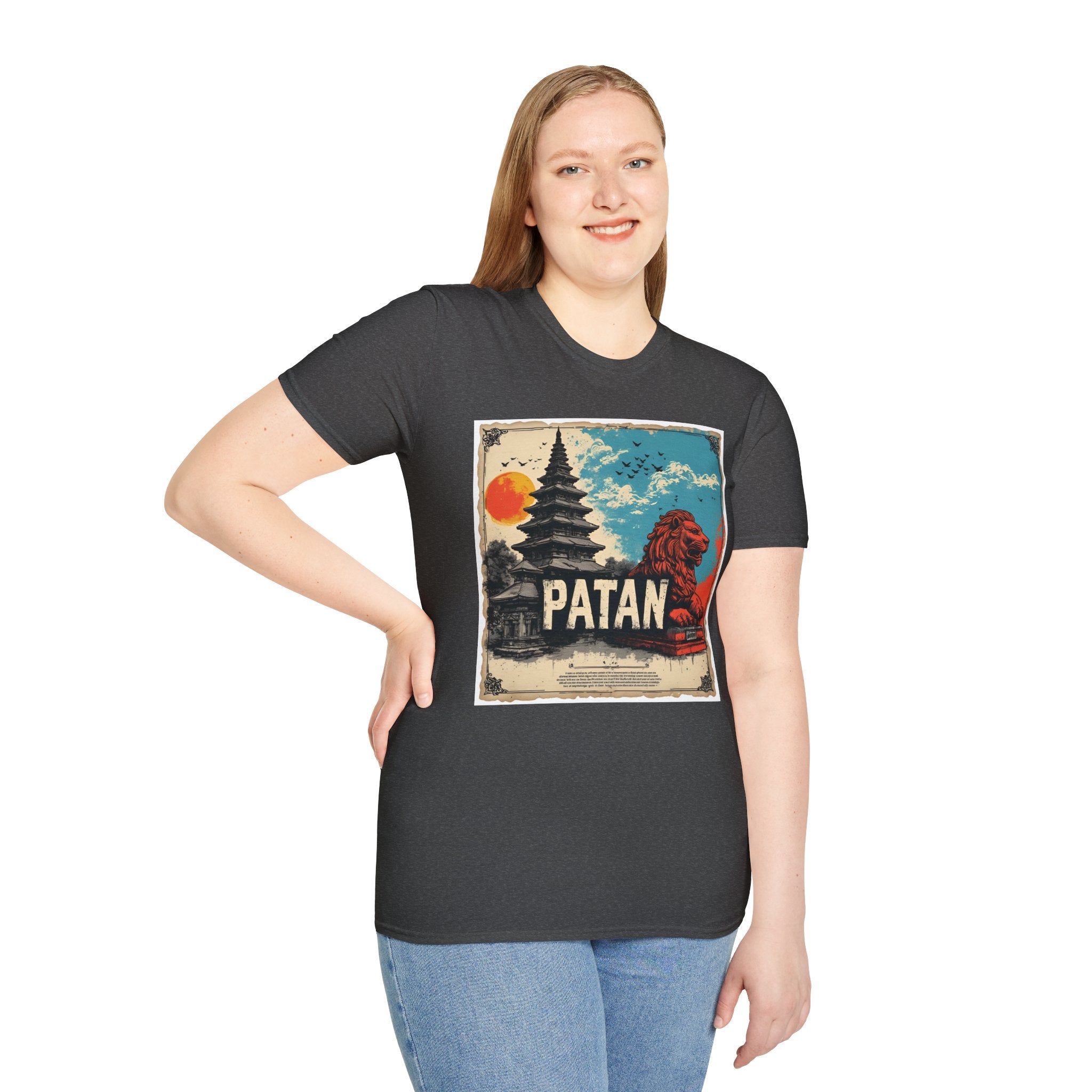 Patan City T-Shirt – Temple & Lion Graphic Tee, Nepali Cultural Heritage Design
