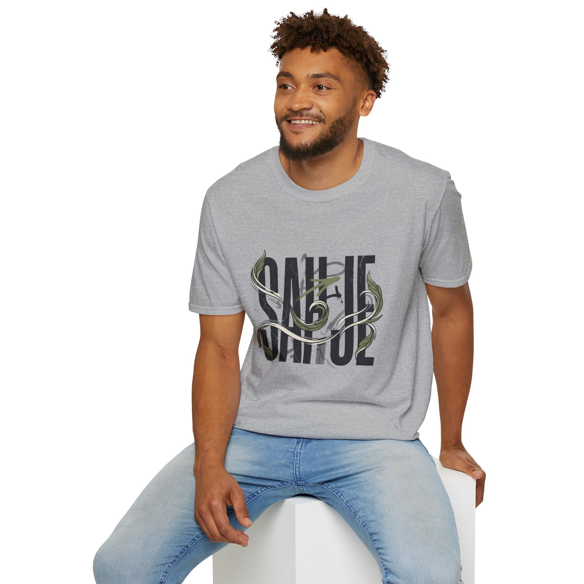 Saurus Graphic T-Shirt — Retro Block Lettering with Snake Illustration