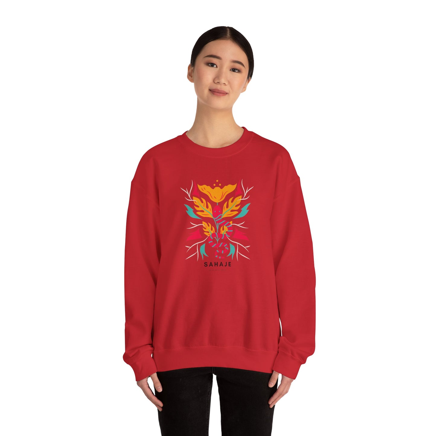 Sahajé Floral Snake Crewneck Sweatshirt — Colorful Botanical Serpent Graphic