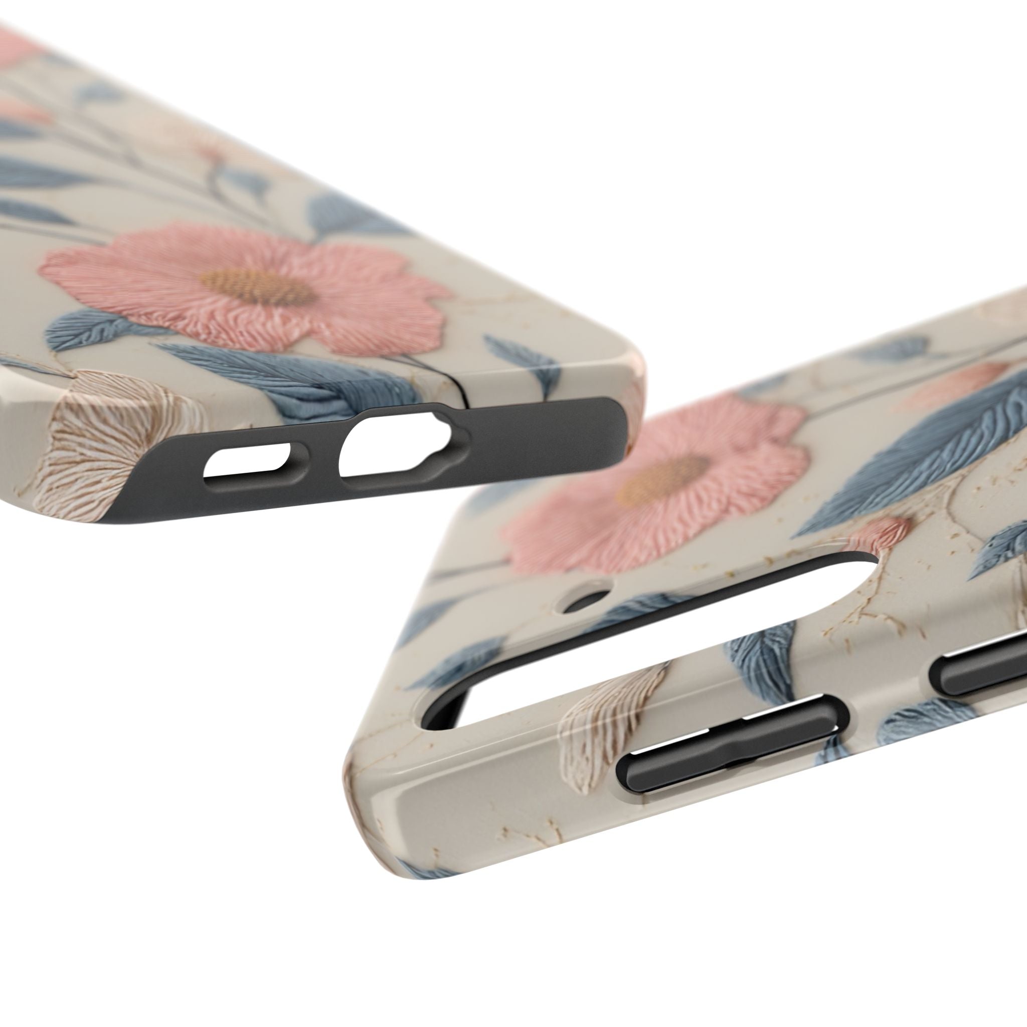 Floral Embroidered Tough Phone Case — Pink Blossom Protective Phone Cover