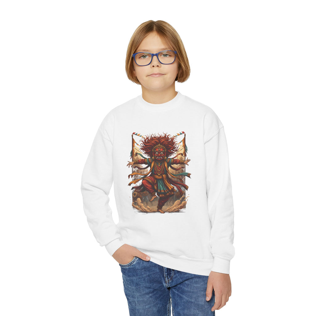 Youth Sweatshirt — Colorful Tribal Dancer Graphic Crewneck