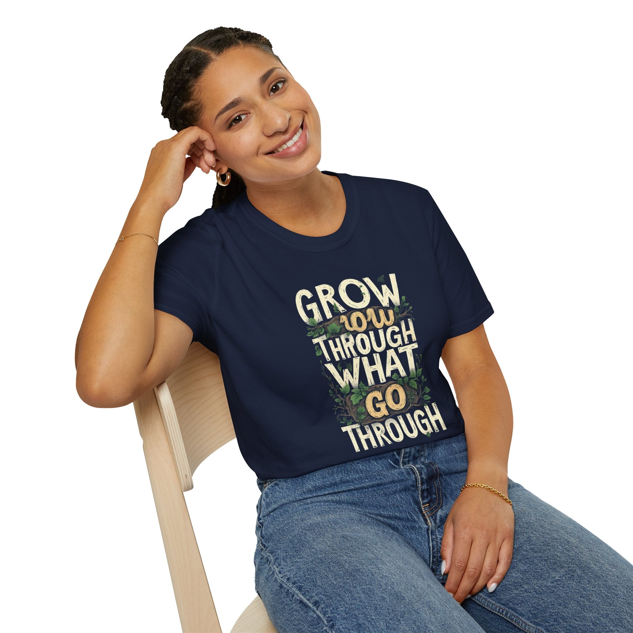 T-Shirt — Floral 'Grow Slow, Go Through' Inspirational Graphic Tee
