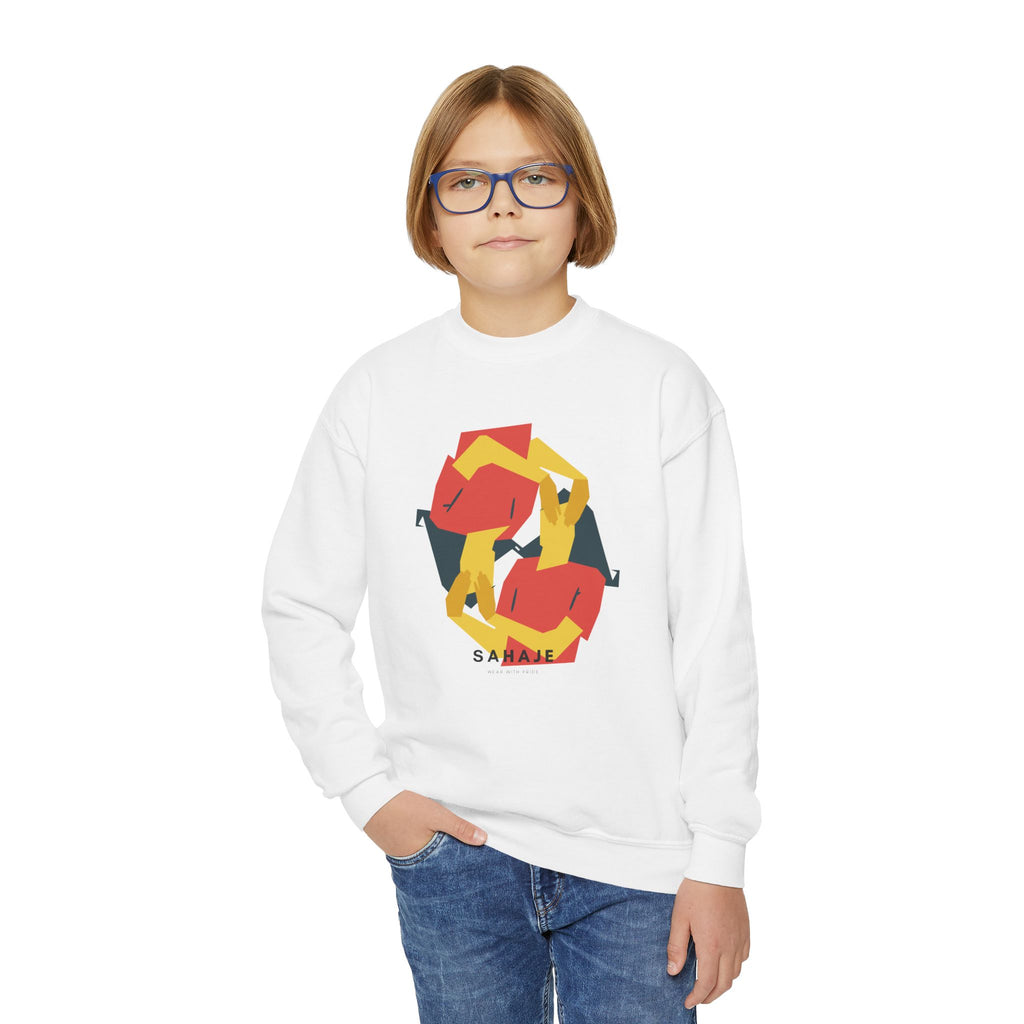 Abstract Geometric Crewneck Sweatshirt — Modern Colorblock Youth Pullover