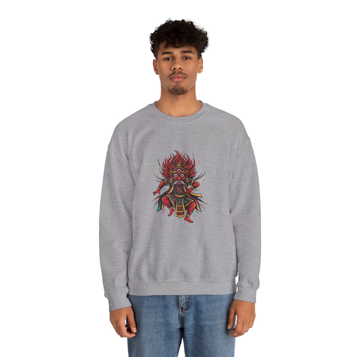 Crewneck Sweatshirt — Red Demon Guardian Graphic
