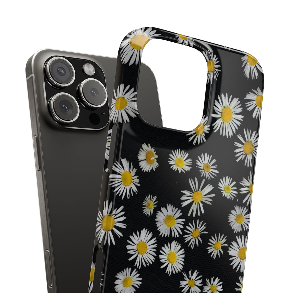 Daisy Pattern Slim Phone Case — Black Background Floral iPhone Case