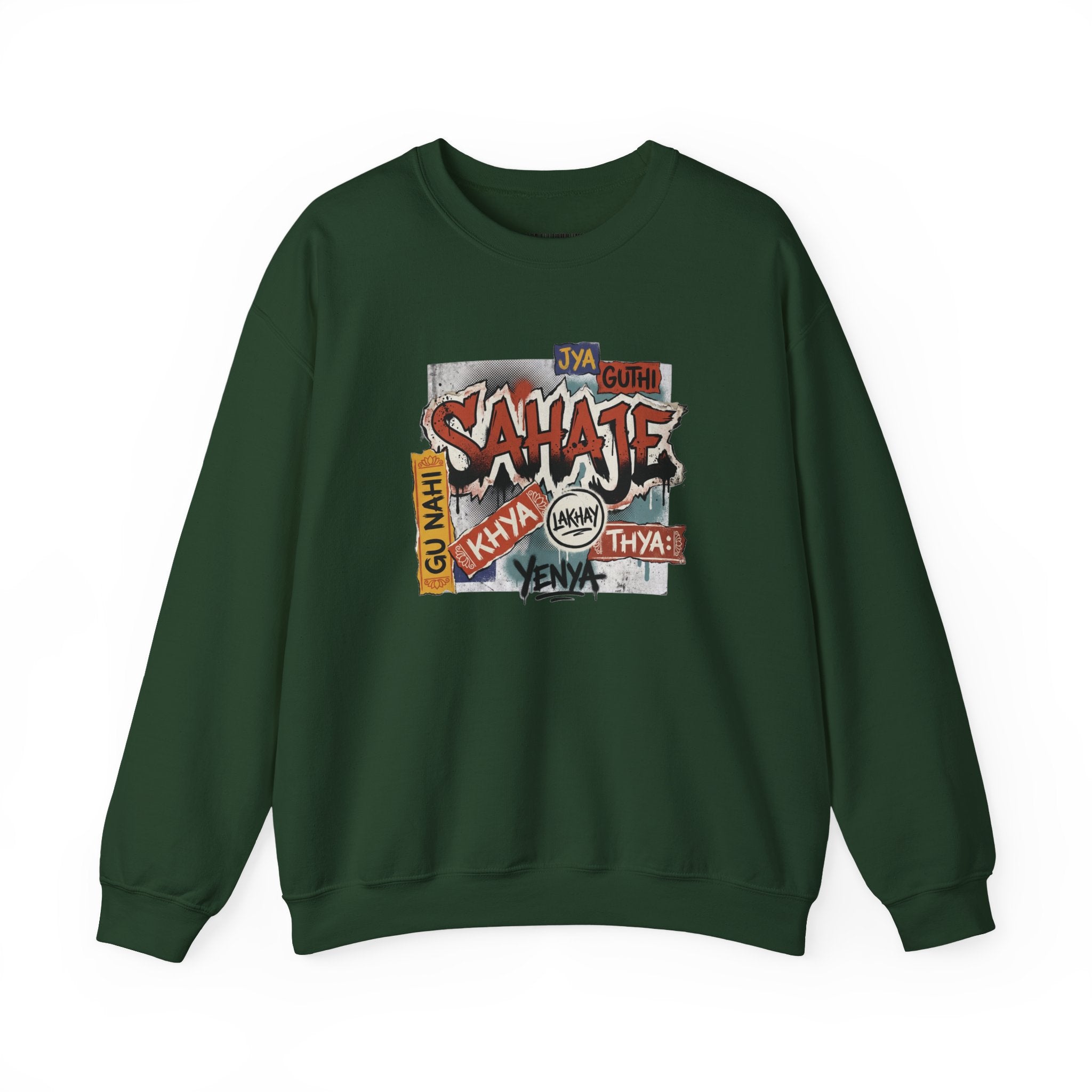 Crewneck Sweatshirt — 'Sahaje' Vintage Sticker Collage Graphic