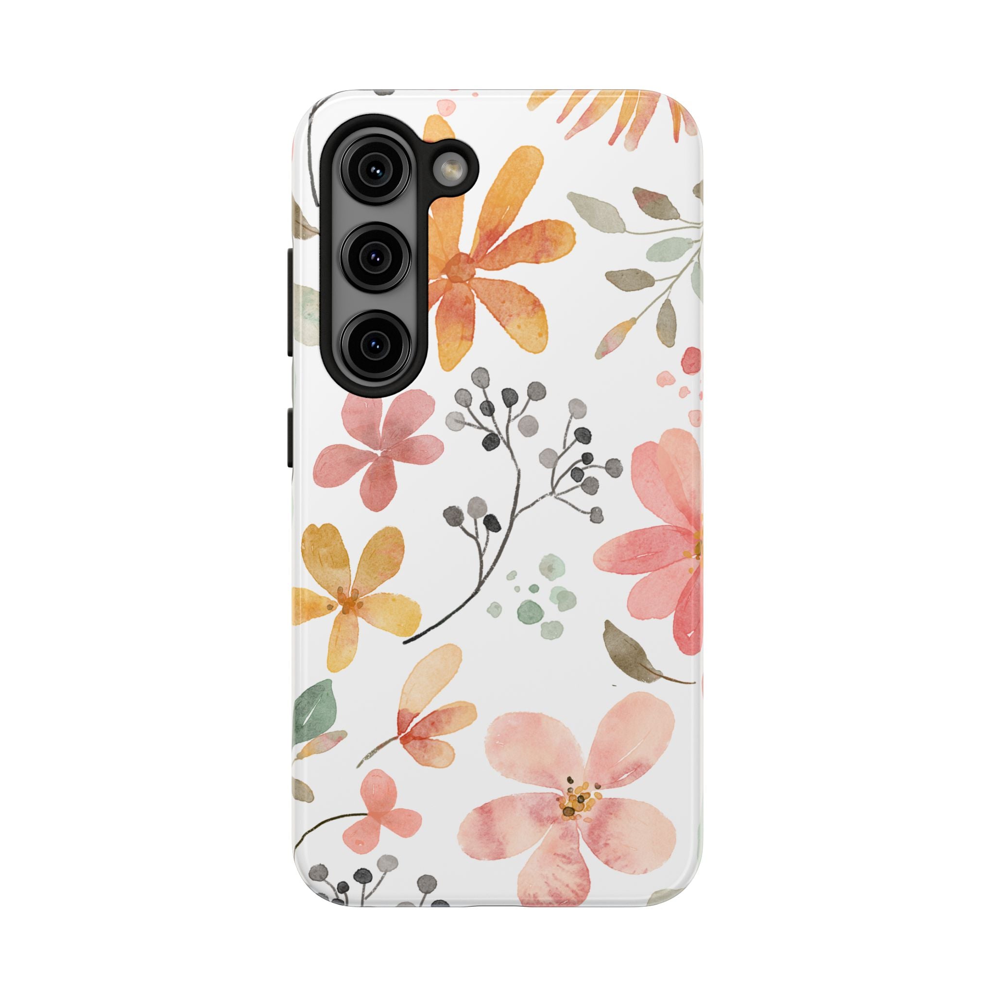 Floral Watercolor Tough Phone Case — Pink & Peach Botanical Protection