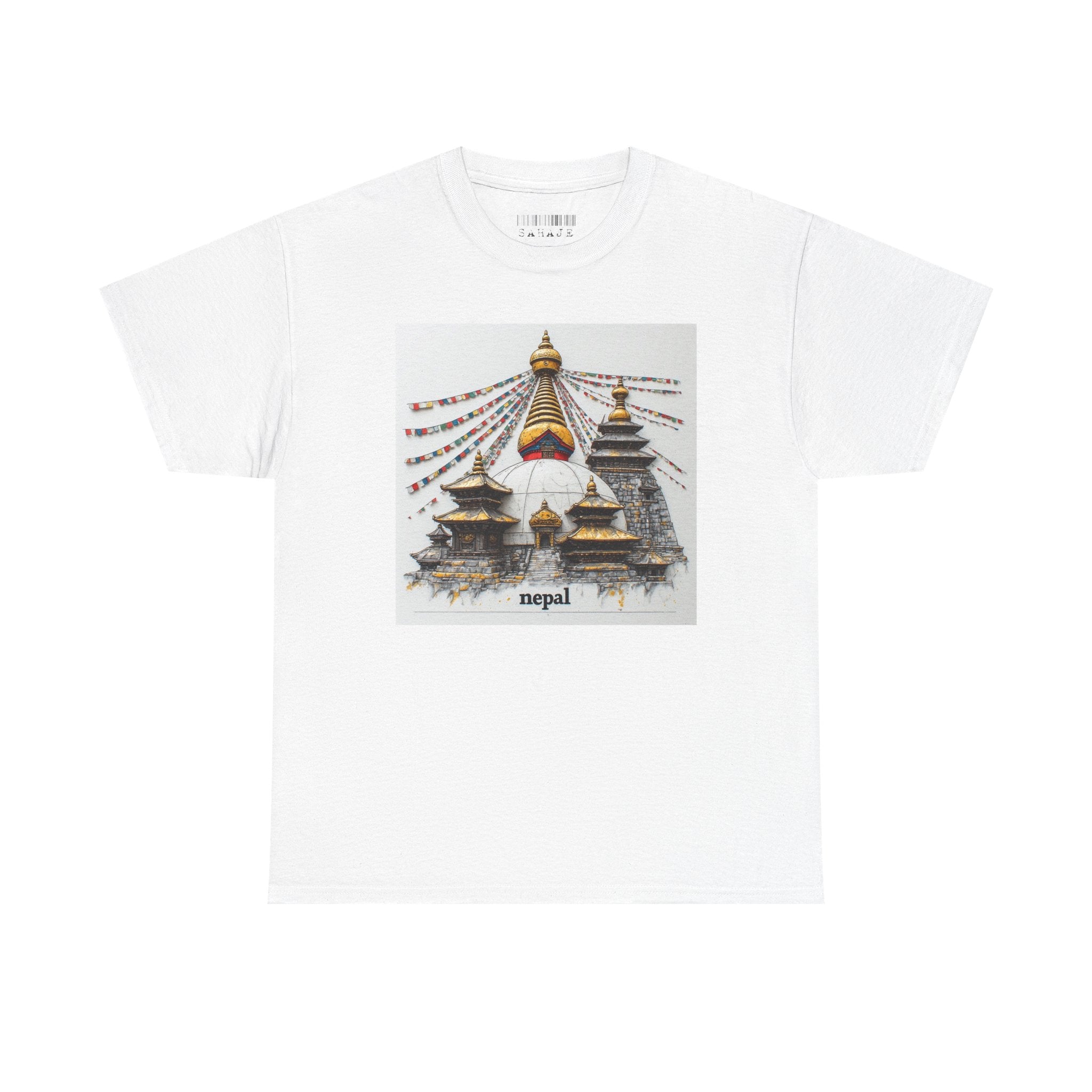 Nepal Swayambhunath Stupa T-Shirt — Buddhist Prayer Flags Travel Tee