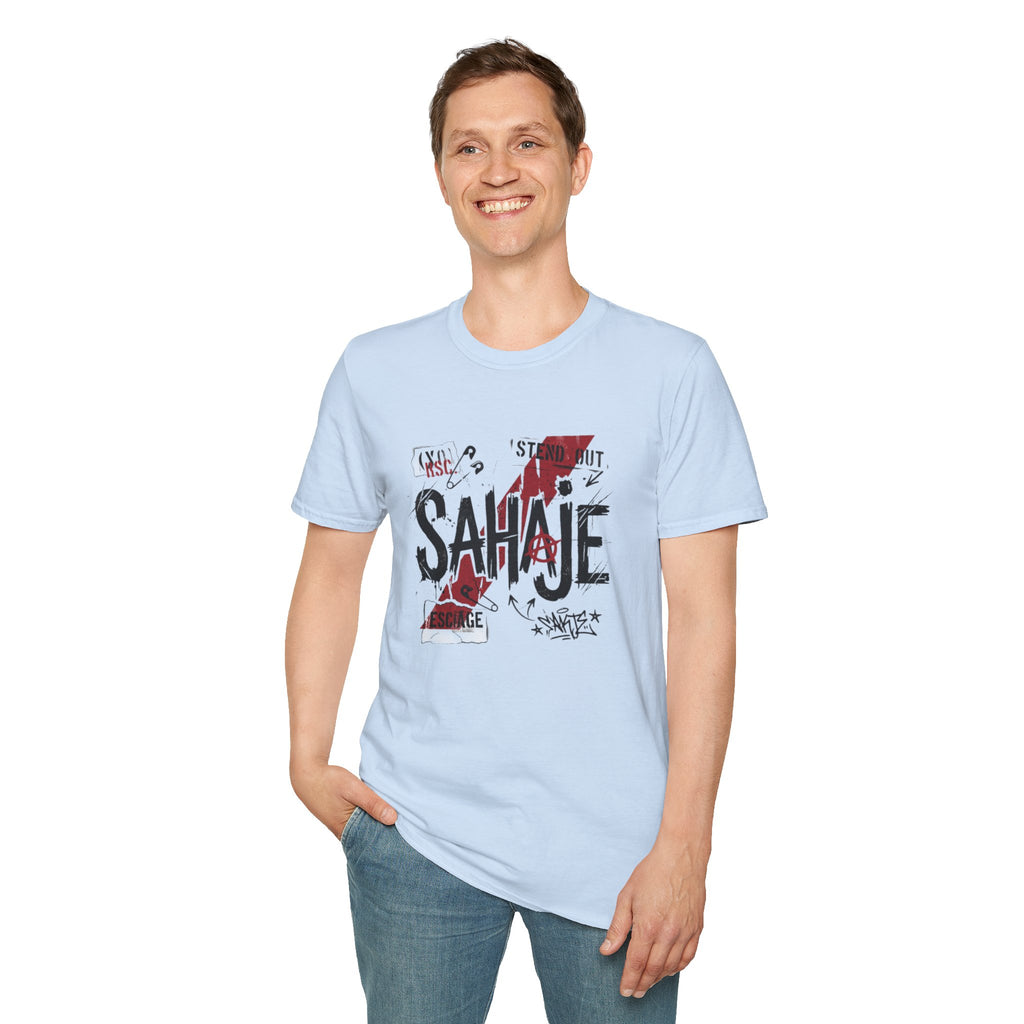 SAHAJE Graphic T‑Shirt — Distressed Red Accent Streetwear Tee