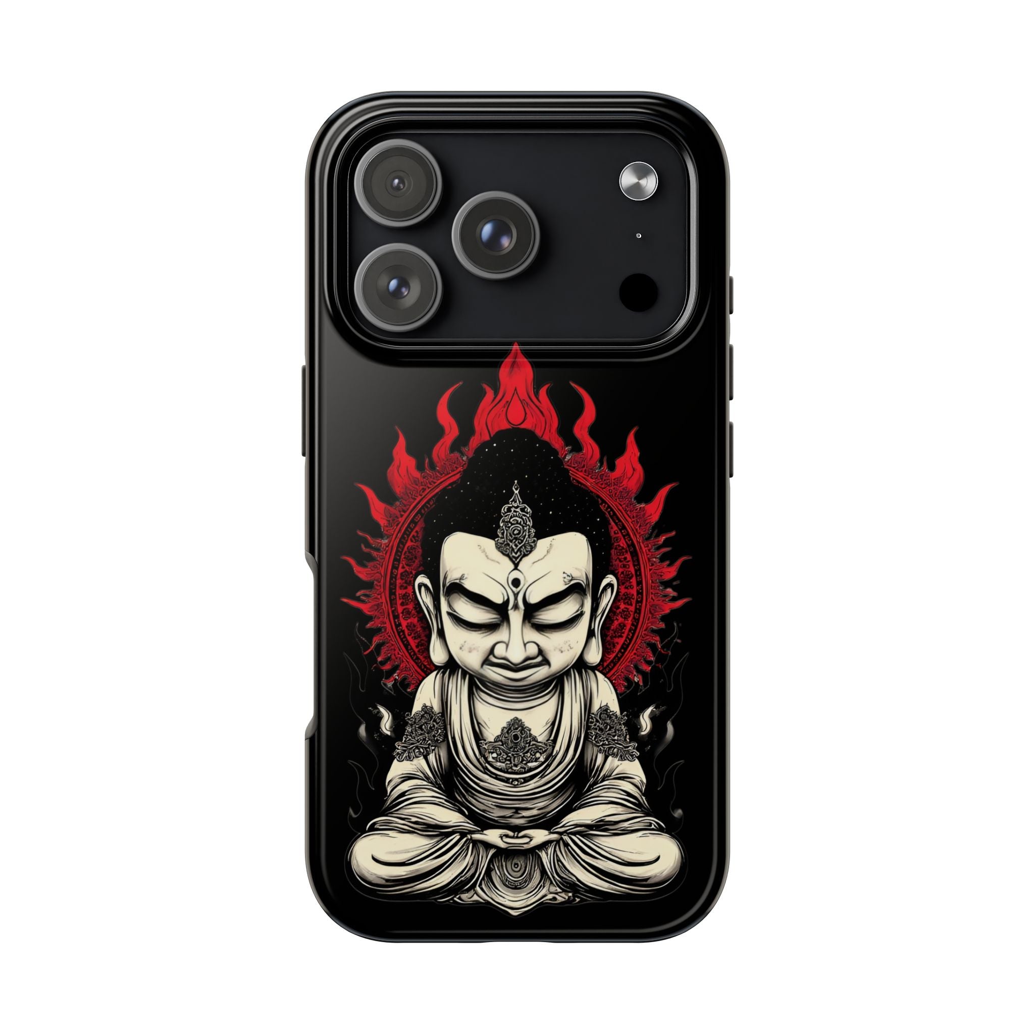 Meditative Buddha Tough Phone Case — Red Flame Zen Protection