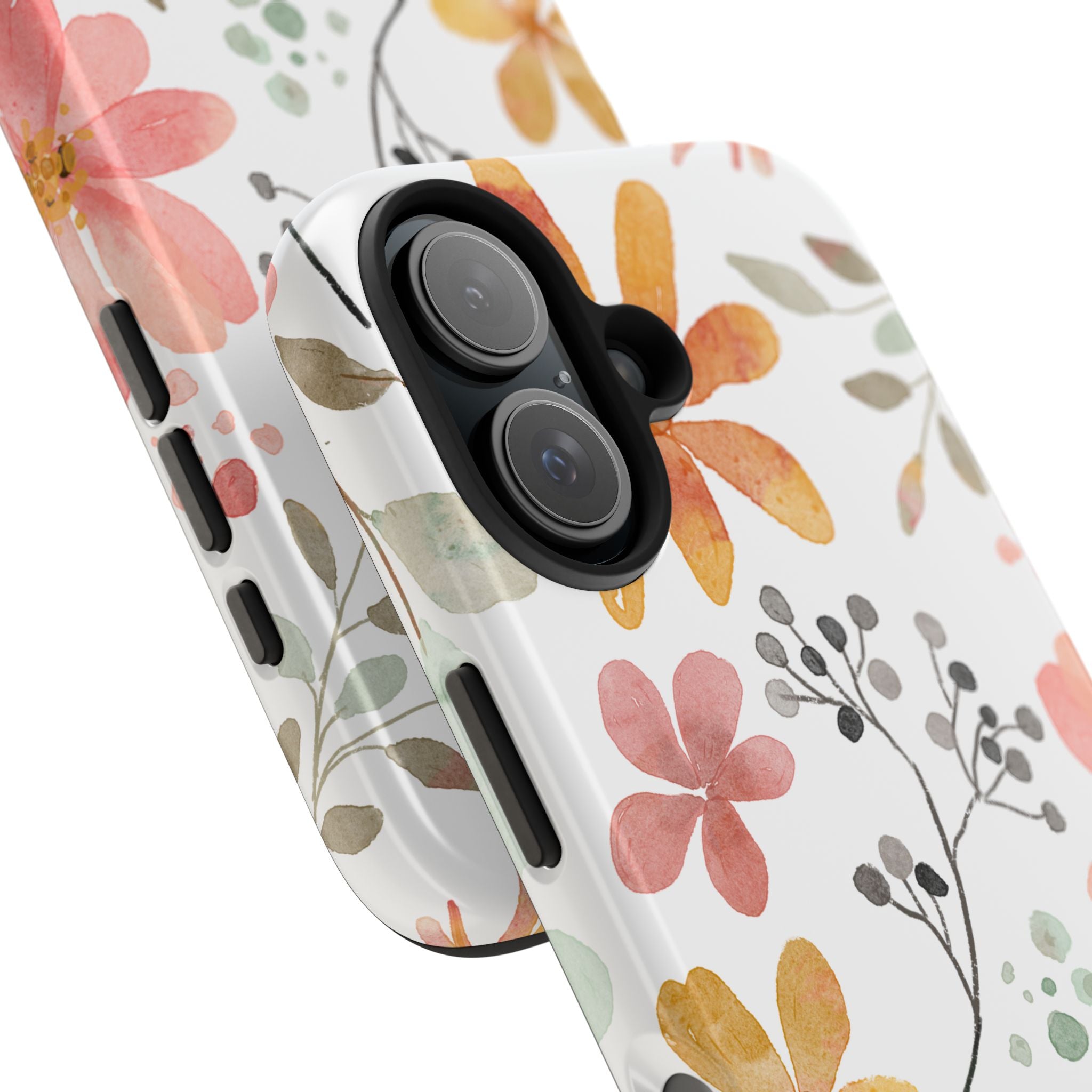 Floral Watercolor Tough Phone Case — Pink & Peach Botanical Protection