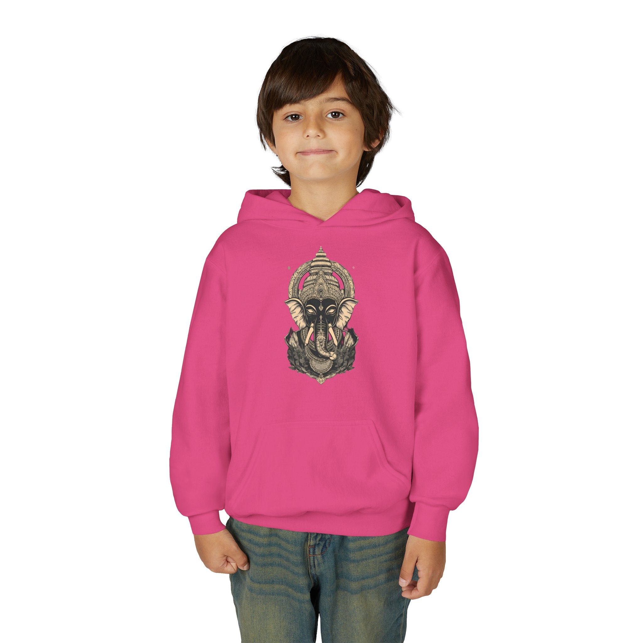 Youth Hoodie — Majestic Ganesha Elephant Art Graphic