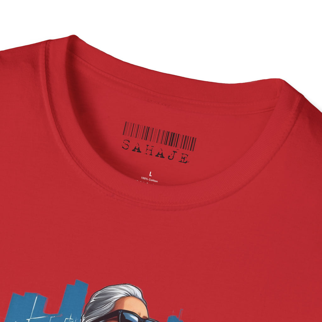 Newa Maicha Riding Scooter T-Shirt – Newari Woman in New York Graphic Tee, Cultural & Urban Design