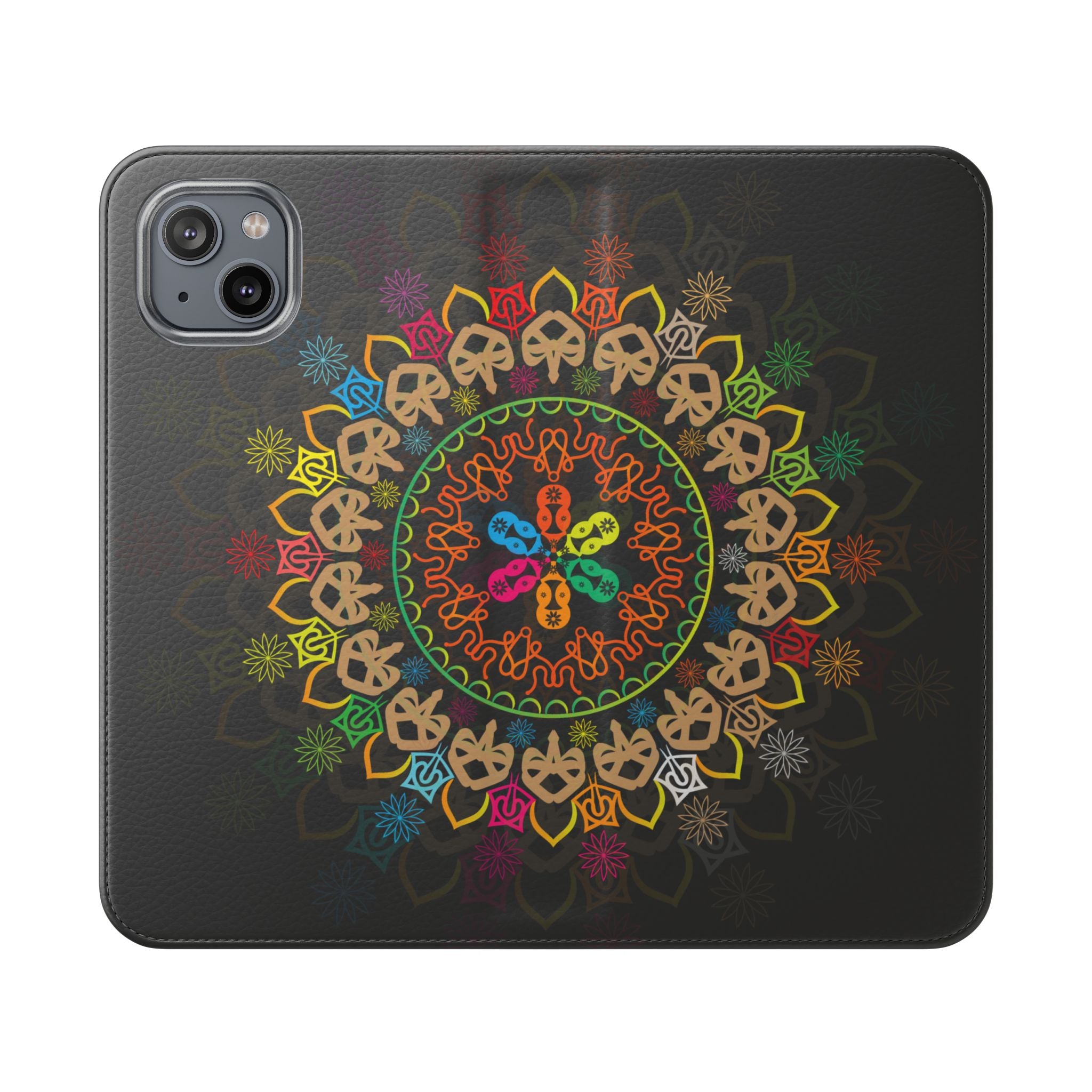 Colorful Mandala Flip Case for Phone, Bohemian Style Wallet Cover, Unique Gift for Her, Vibrant Phone Accessories, Eco-Friendly Protection