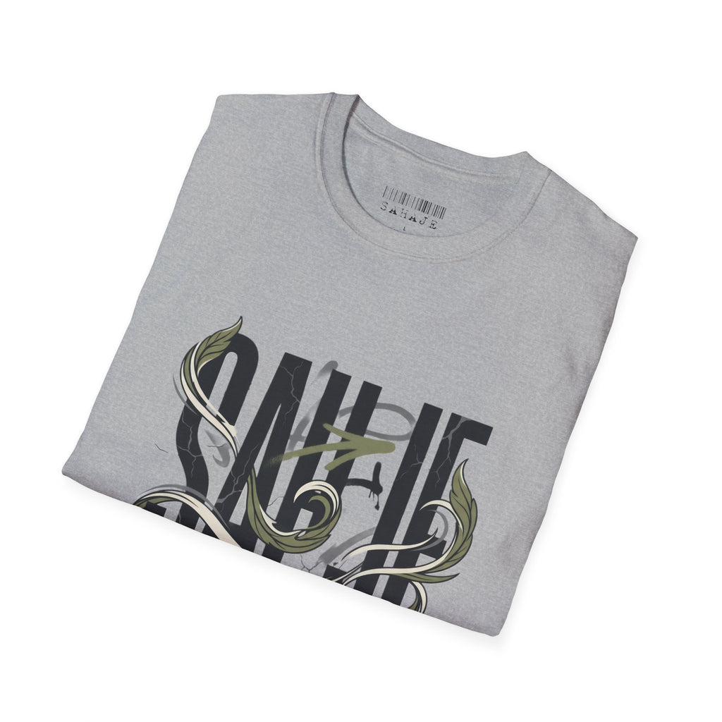 Saurus Graphic T-Shirt — Retro Block Lettering with Snake Illustration