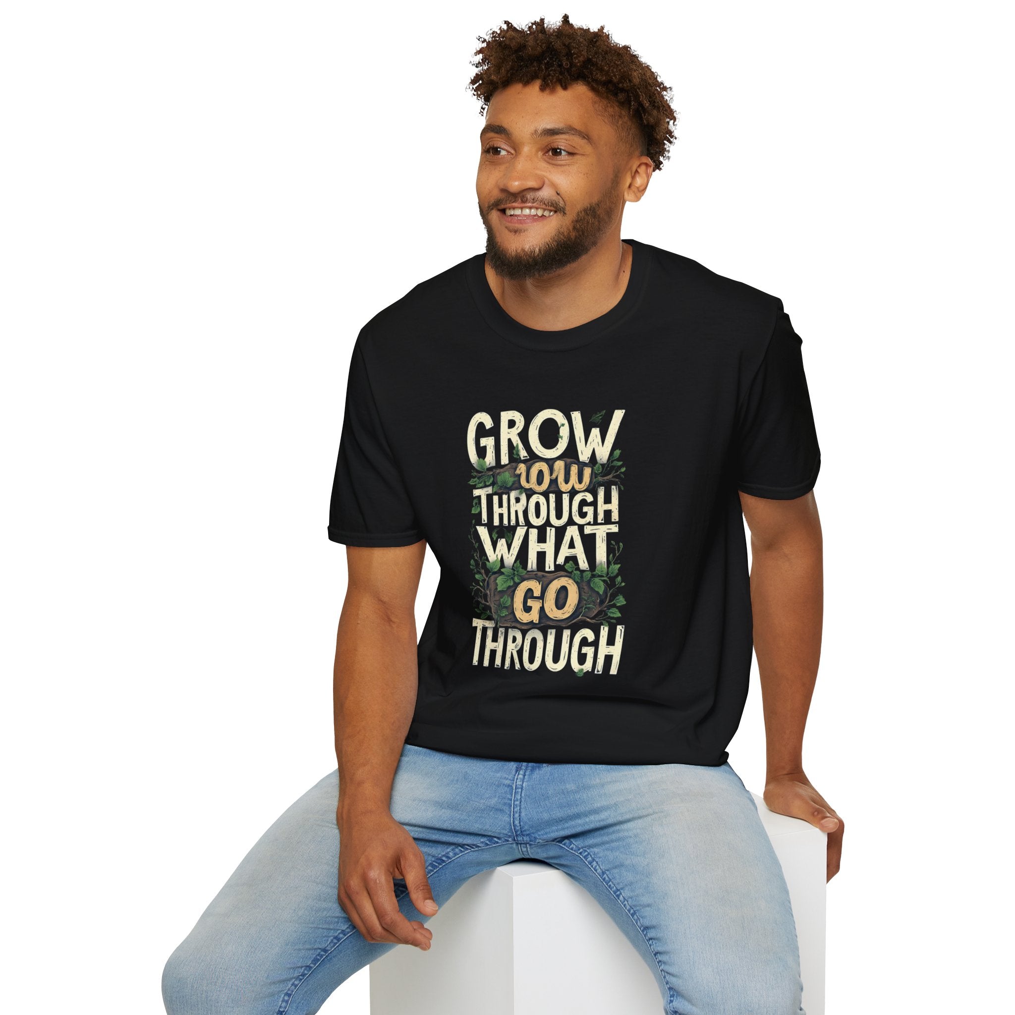 T-Shirt — Floral 'Grow Slow, Go Through' Inspirational Graphic Tee
