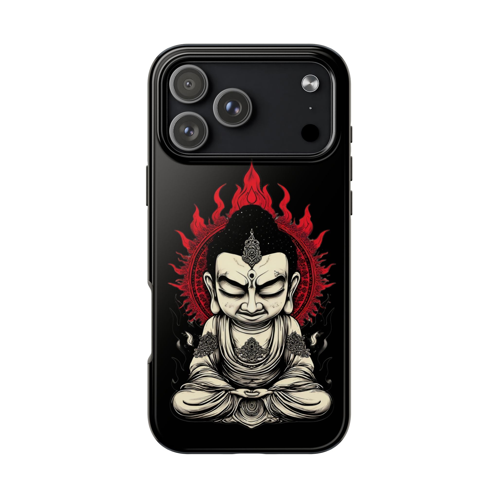 Meditative Buddha Tough Phone Case — Red Flame Zen Protection