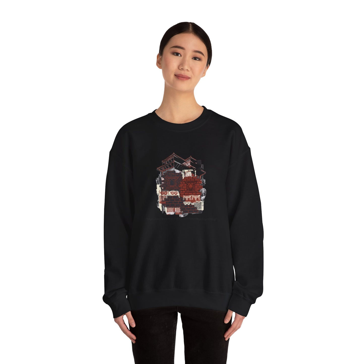 Crewneck Sweatshirt — Cozy Vintage Cabin Illustration with Quote
