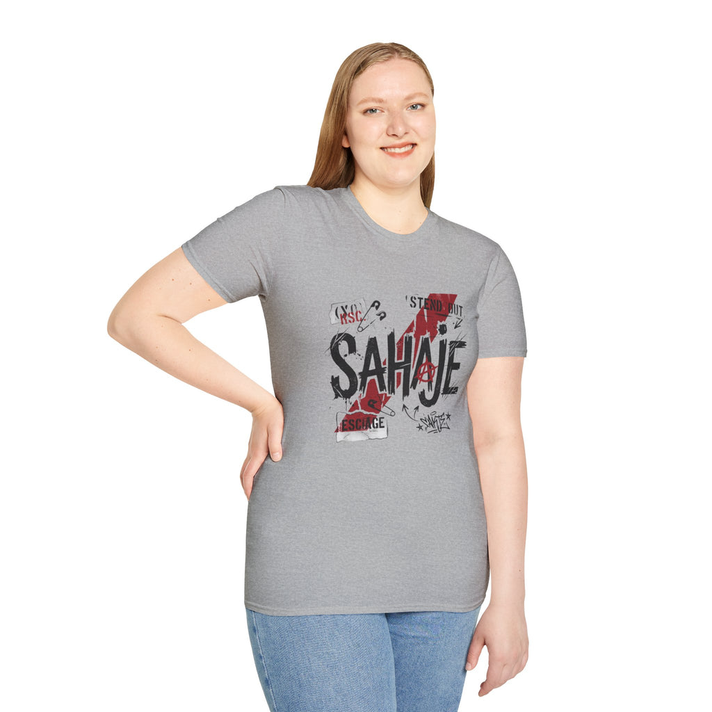 Sahajé Graphic T-Shirt — Bold Streetwear Tee with Red Slash Design