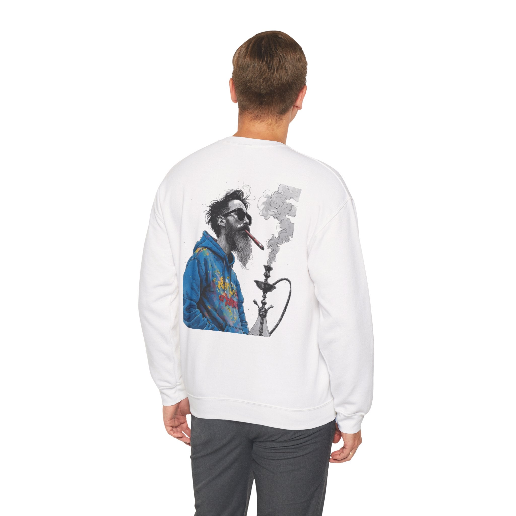 Crewneck Sweatshirt - Bearded Man Smoking Hookah Graphic