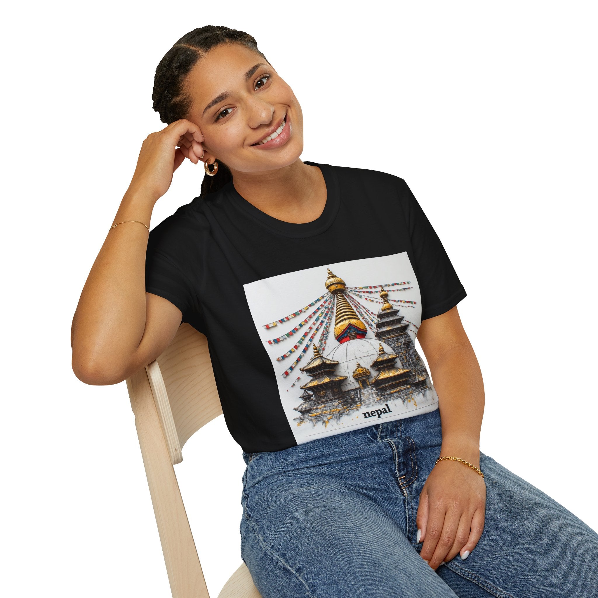 Nepal Temple Graphic T-Shirt — Boudhanath Stupa Prayer Flags Travel Tee