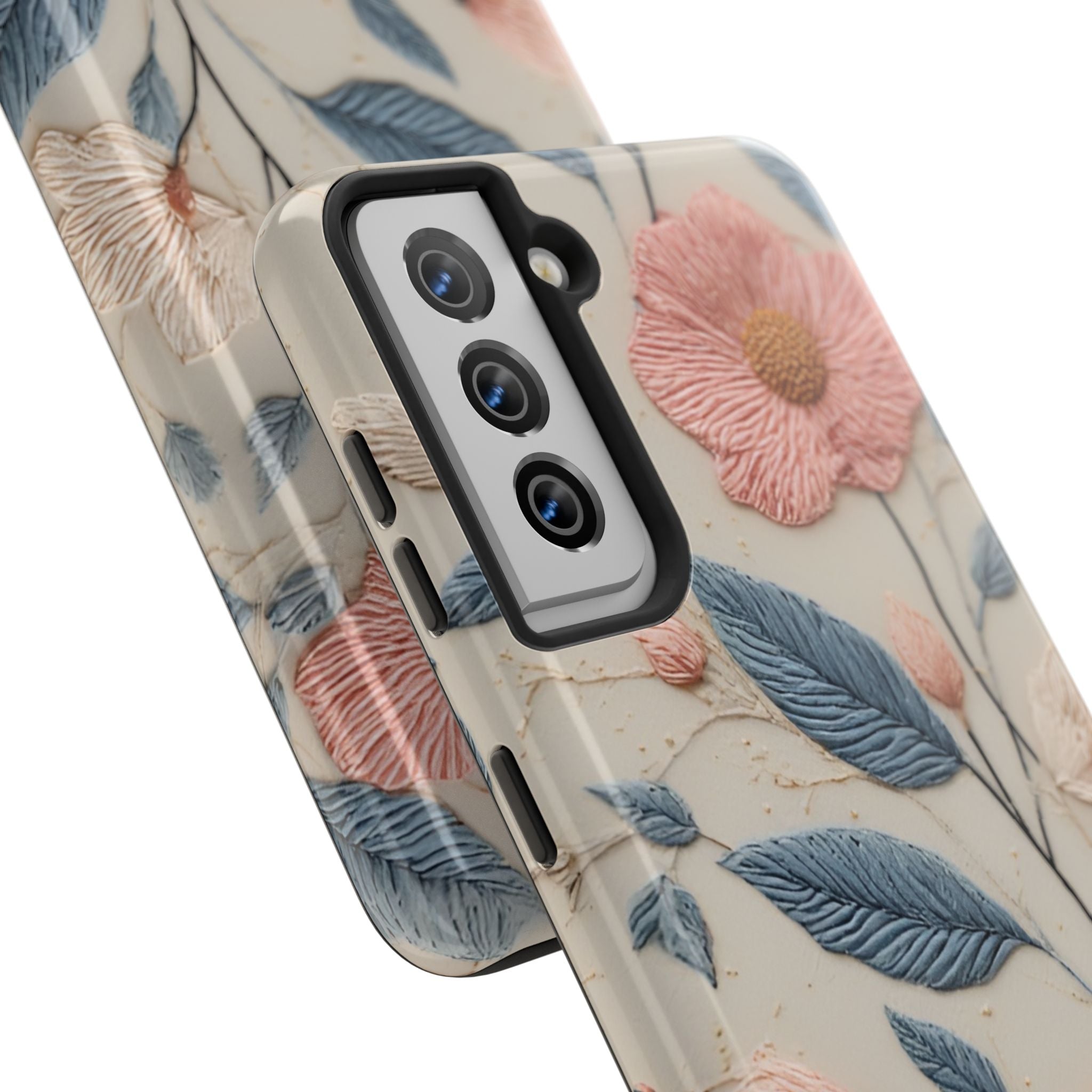 Floral Embroidered Tough Phone Case — Pink Blossom Protective Phone Cover