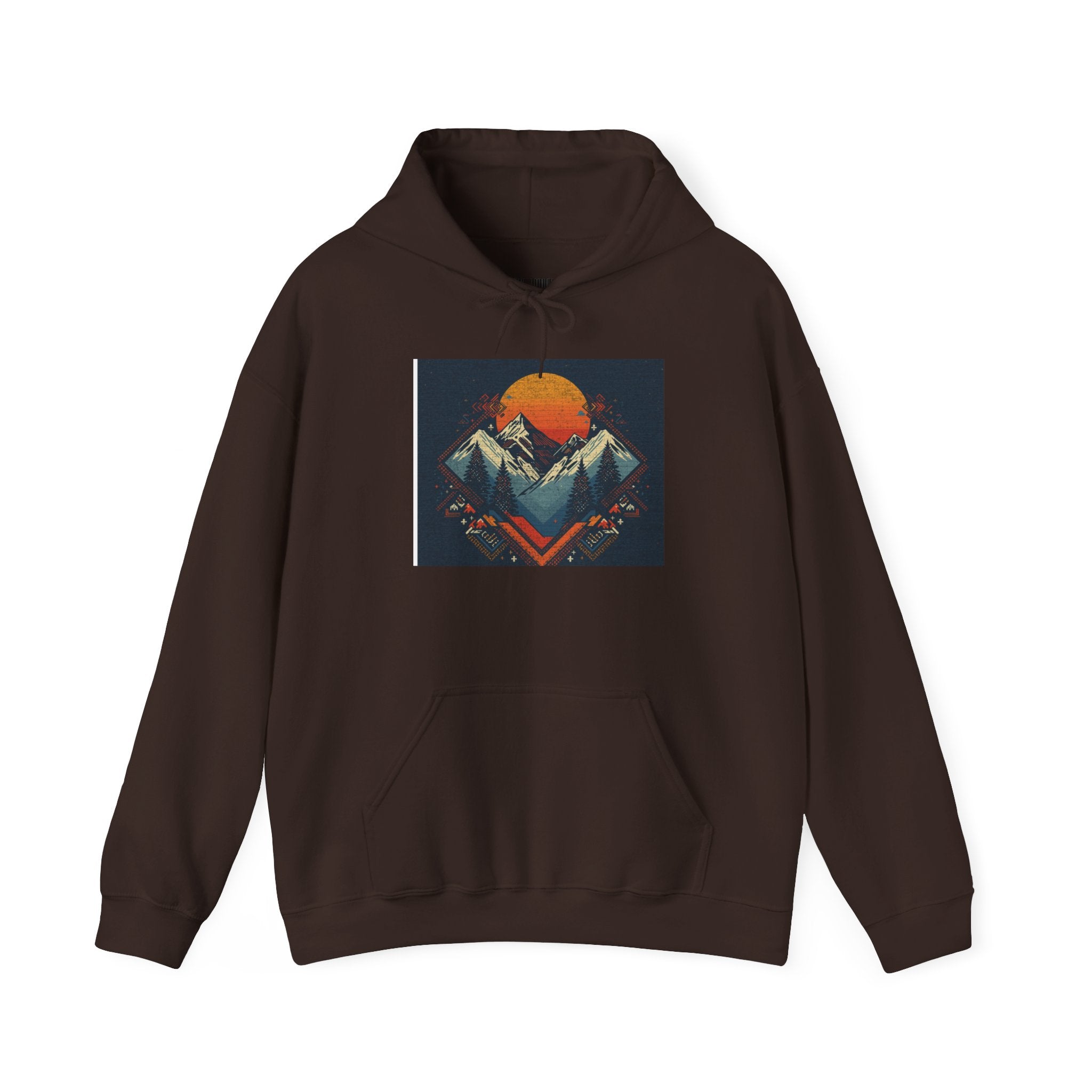 Mountain Sunset Hoodie – Retro Geometric Peaks & Rising Sun Sweatshirt